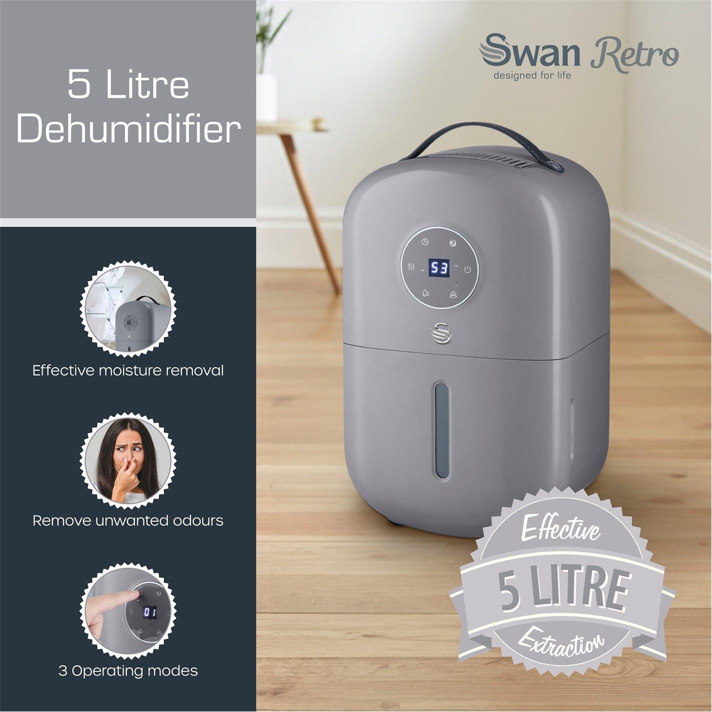 Grey - Swan - Swan Retro 5L Dehumidifier with 24 Hour Timer and - 2