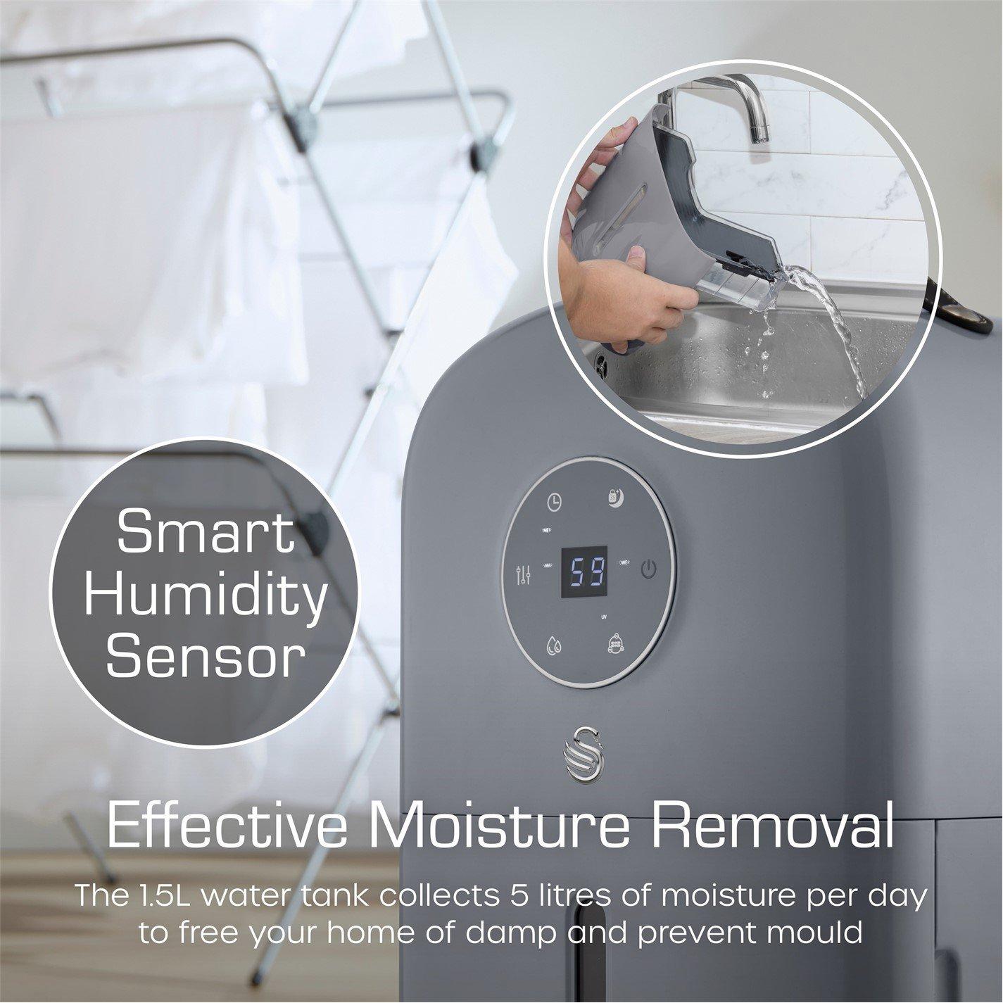 Grey - Swan - Swan Retro 5L Dehumidifier with 24 Hour Timer and - 3
