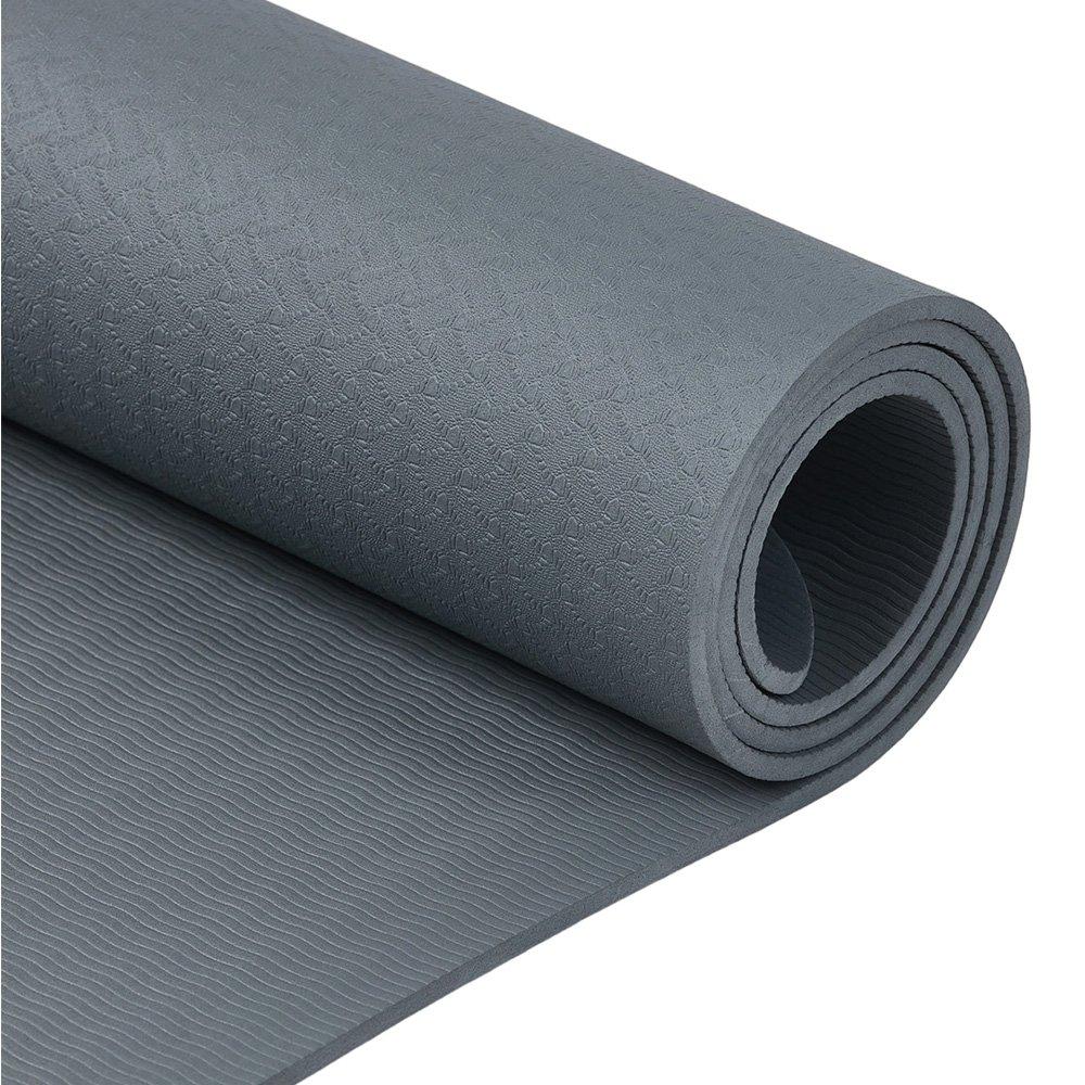Grey - LIFE IDEAS SPORT - 2 Pack 6mm Thick TPE Exercise Yoga Mats - 8
