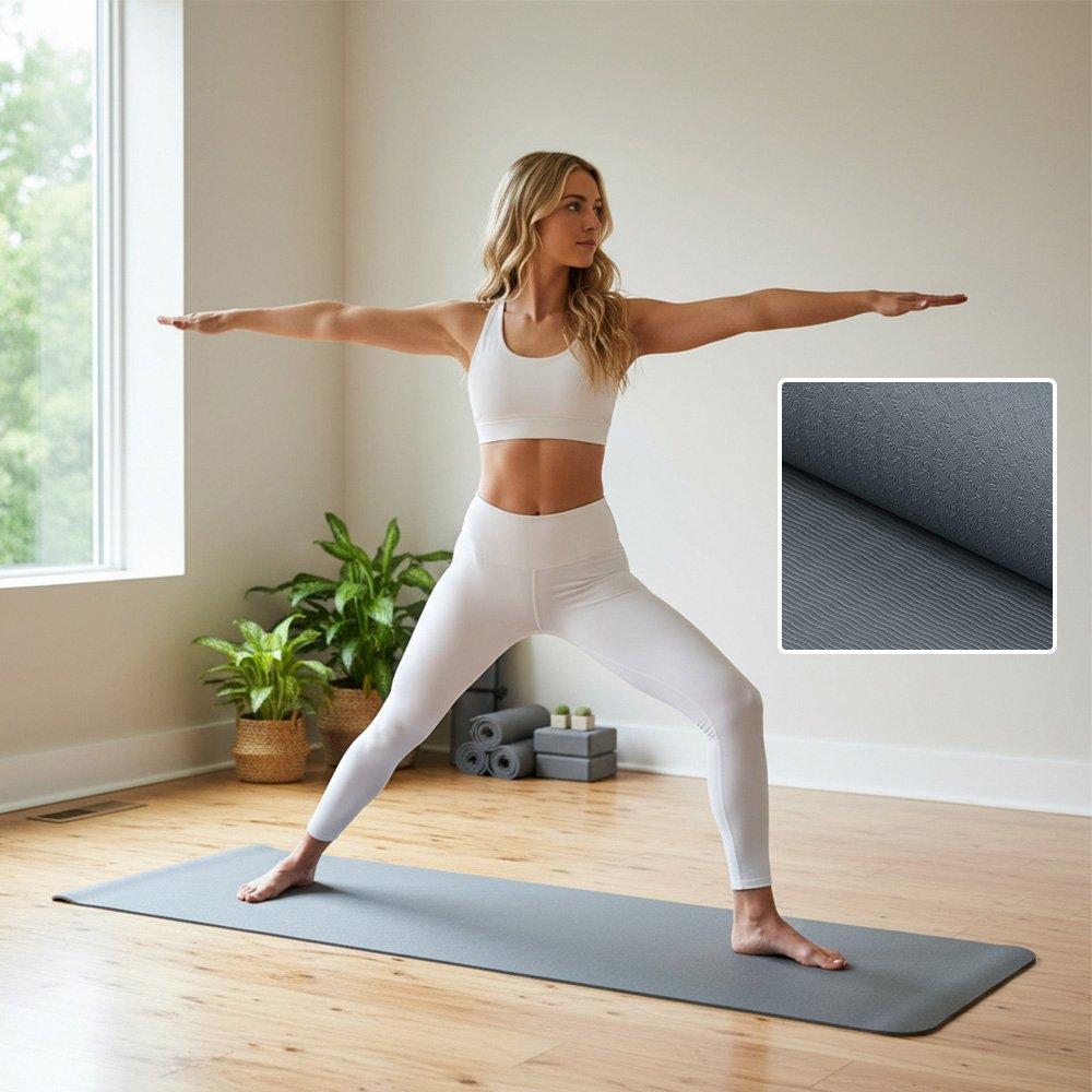 Grey - LIFE IDEAS SPORT - 2 Pack 6mm Thick TPE Exercise Yoga Mats - 10