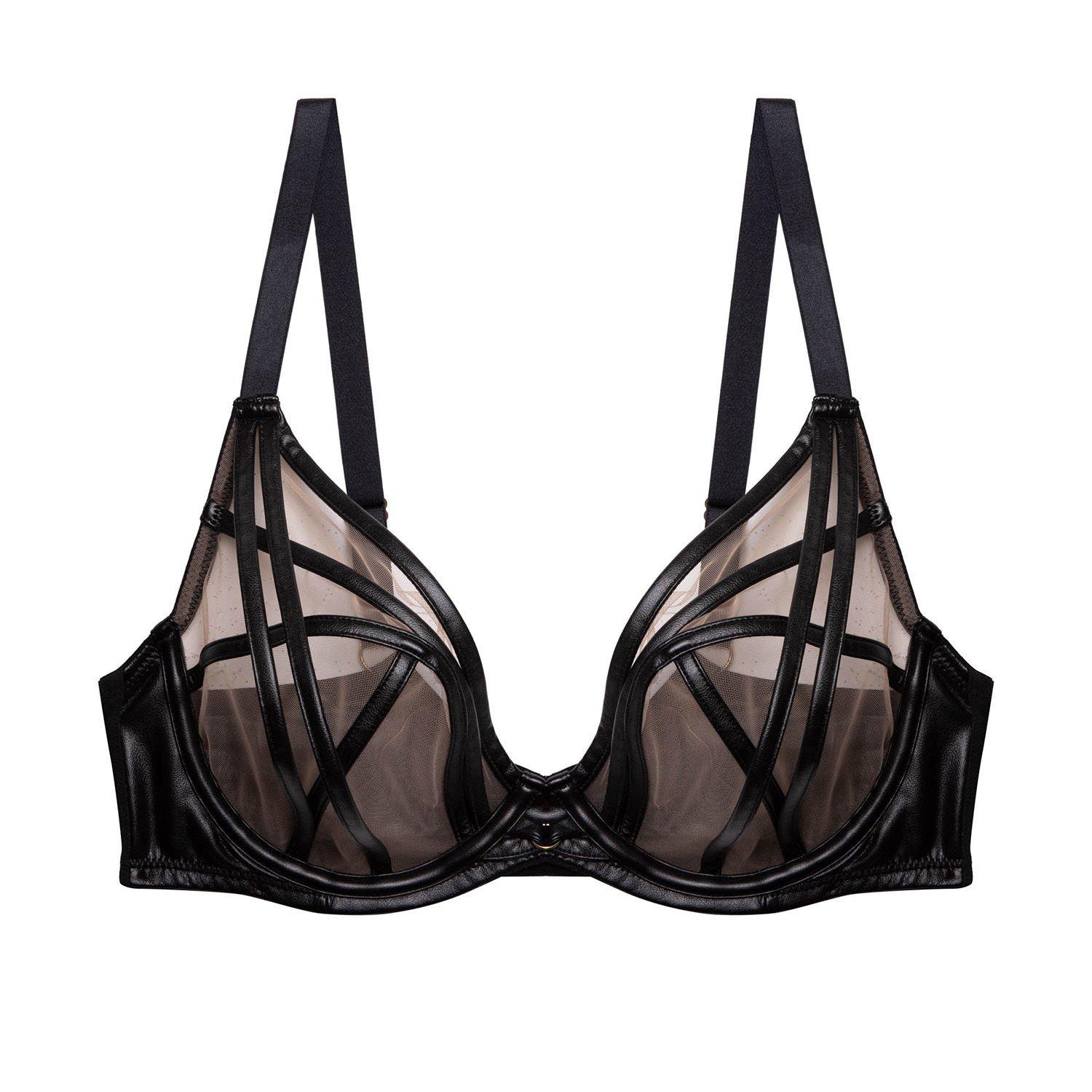Black - Playful Promises - Ramona Black Leatherette Plunge Bra - 3