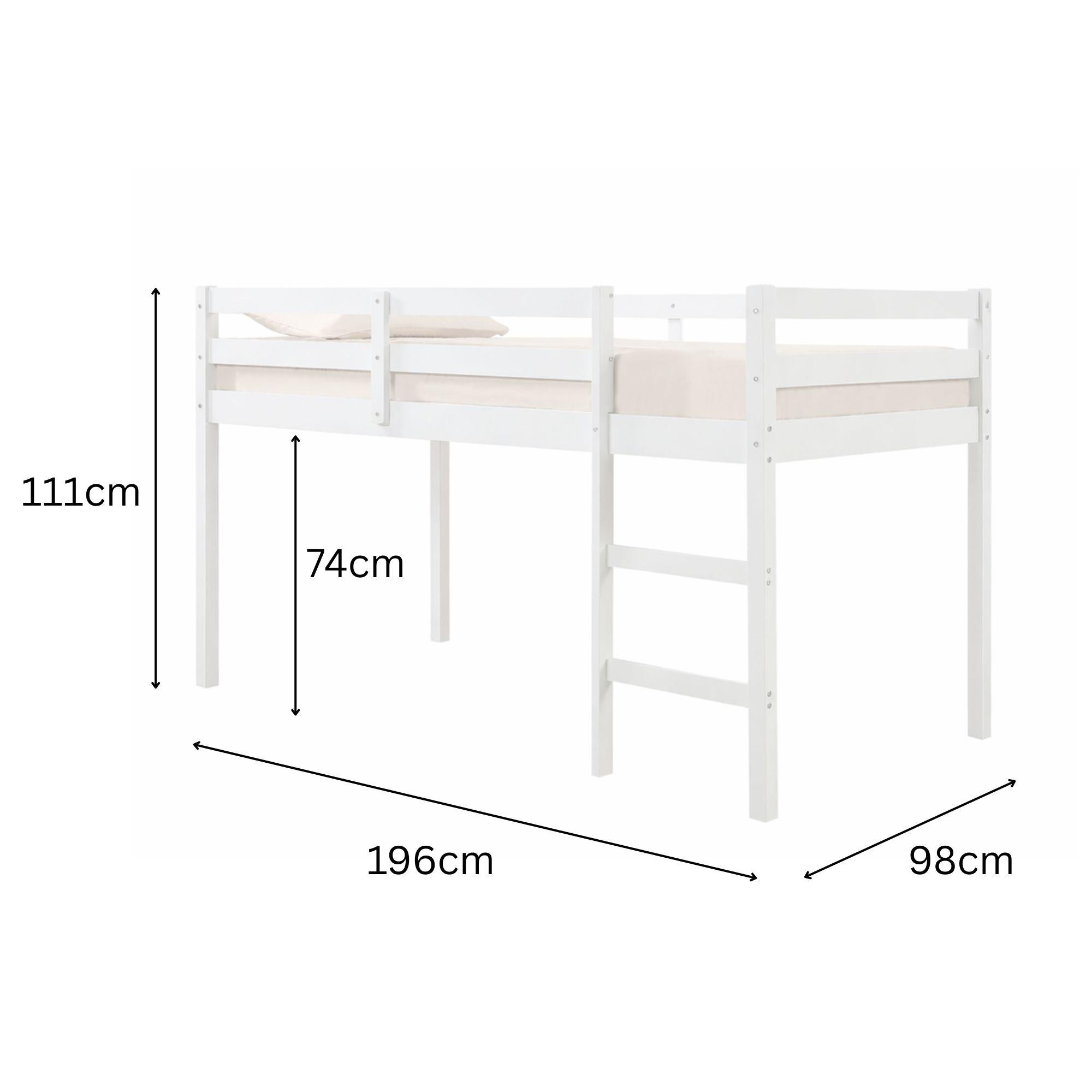 White - Aspire - Cove Midsleeper Wooden Children's Bed Frame, Size - 8