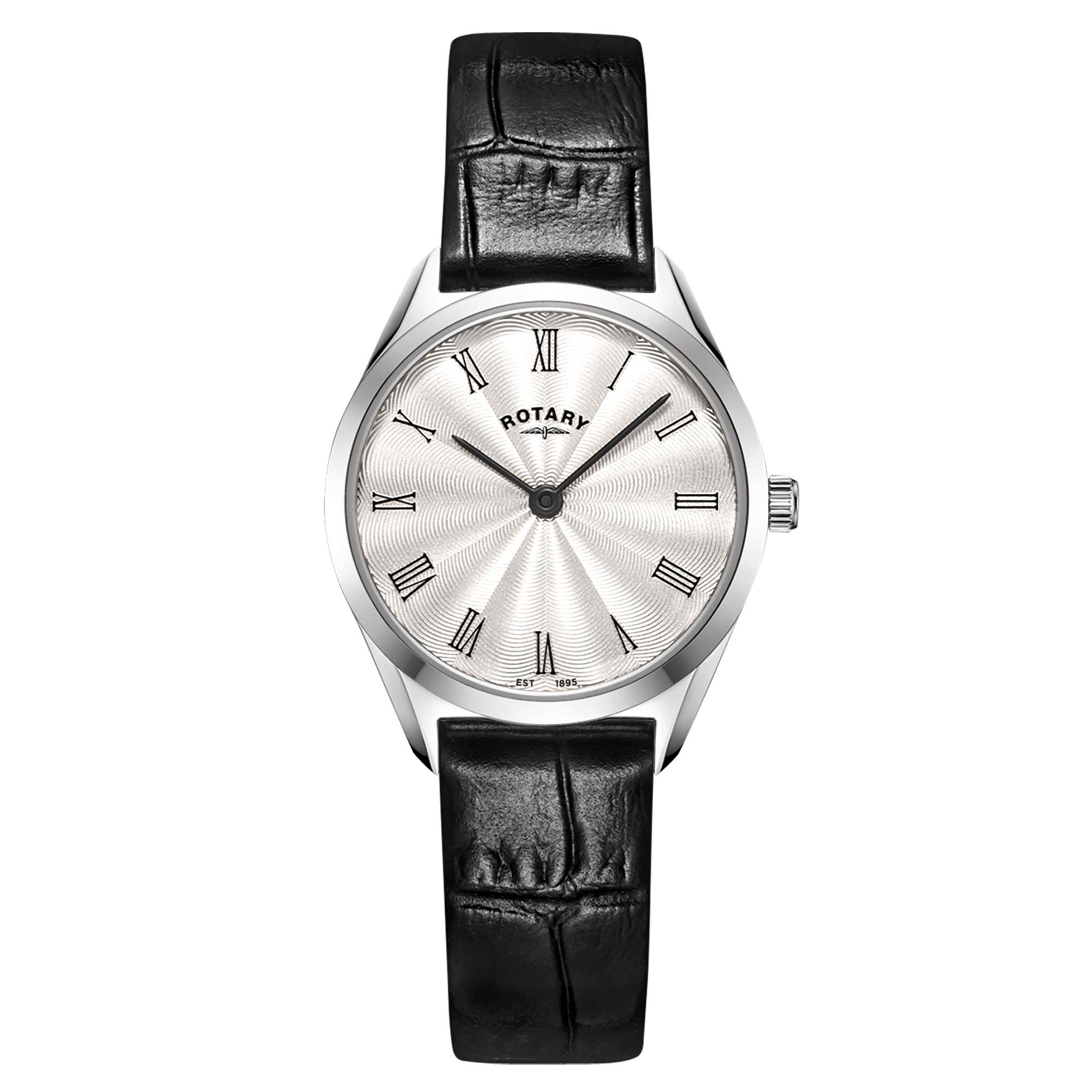 Black - Rotary - Ladies Ultra Slim SS Black Leather Watch - 1