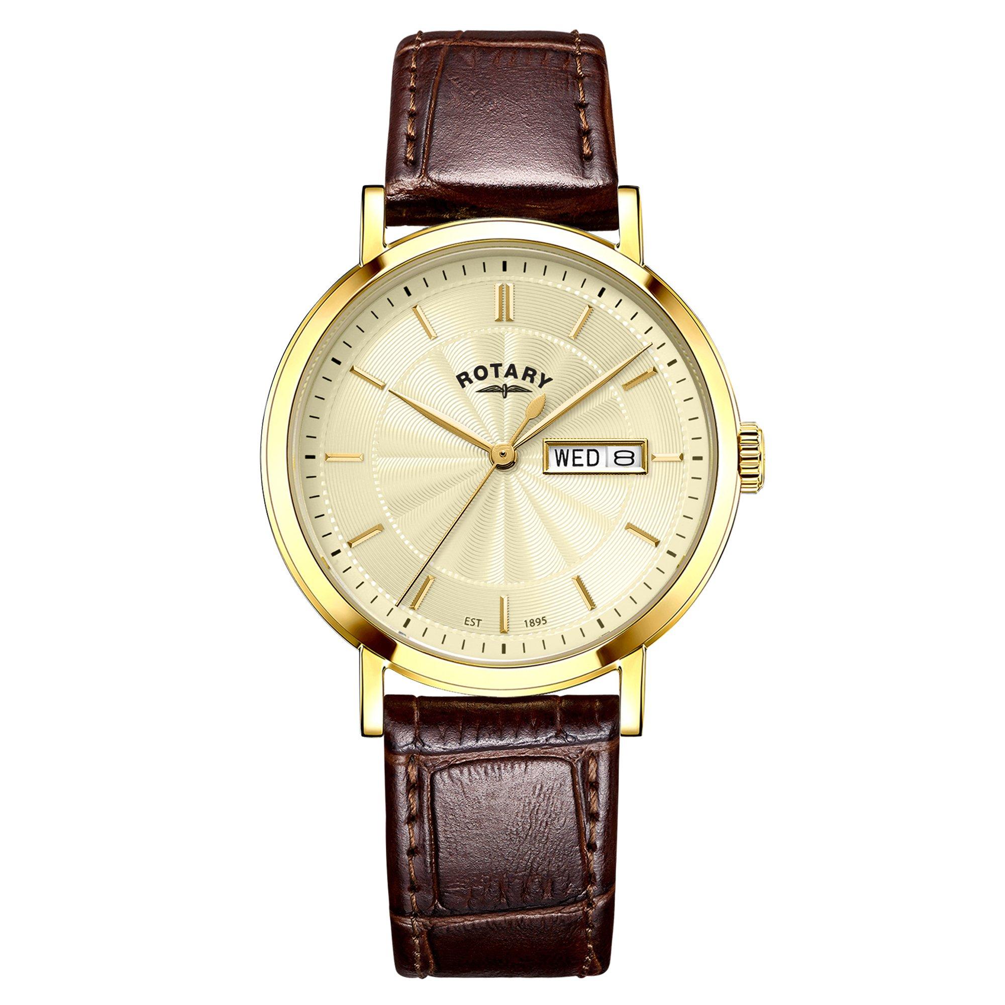Brown - Rotary - Mens Heritage SS Brown Leather Strap Watch - 1
