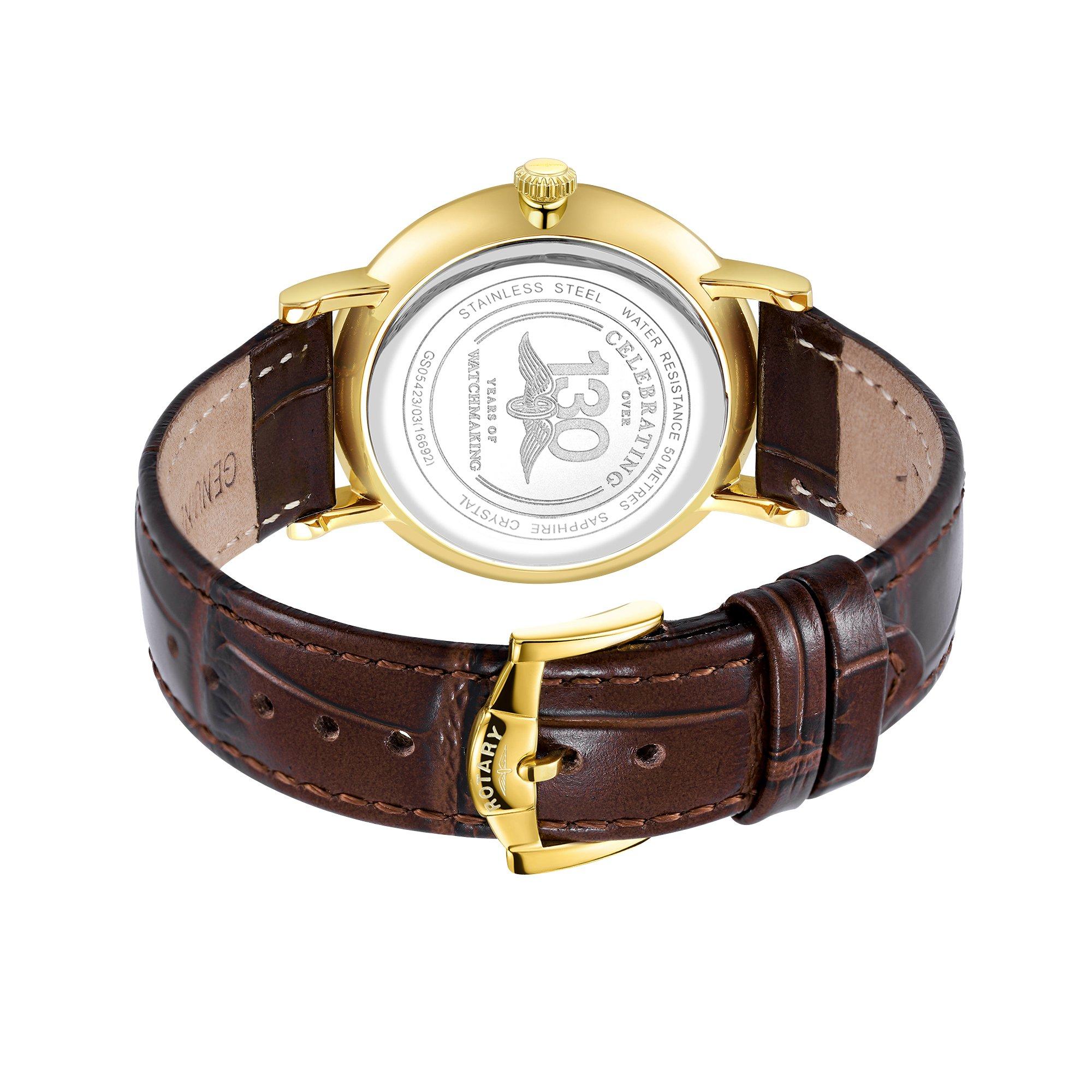 Brown - Rotary - Rotary Mens Heritage SS Brown Leather Strap Watch - 4