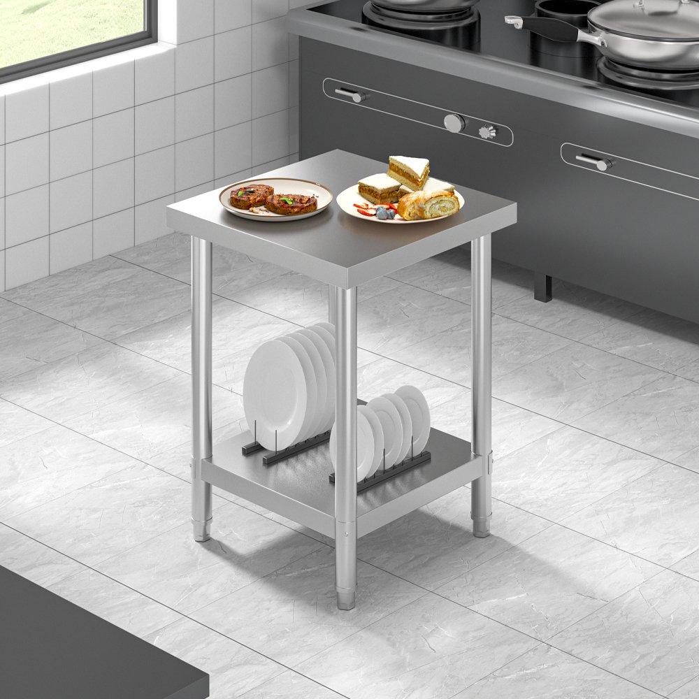 Silver - Breeins - 60cm 2 Tier Square Kitchen Stainless Steel Table - 3