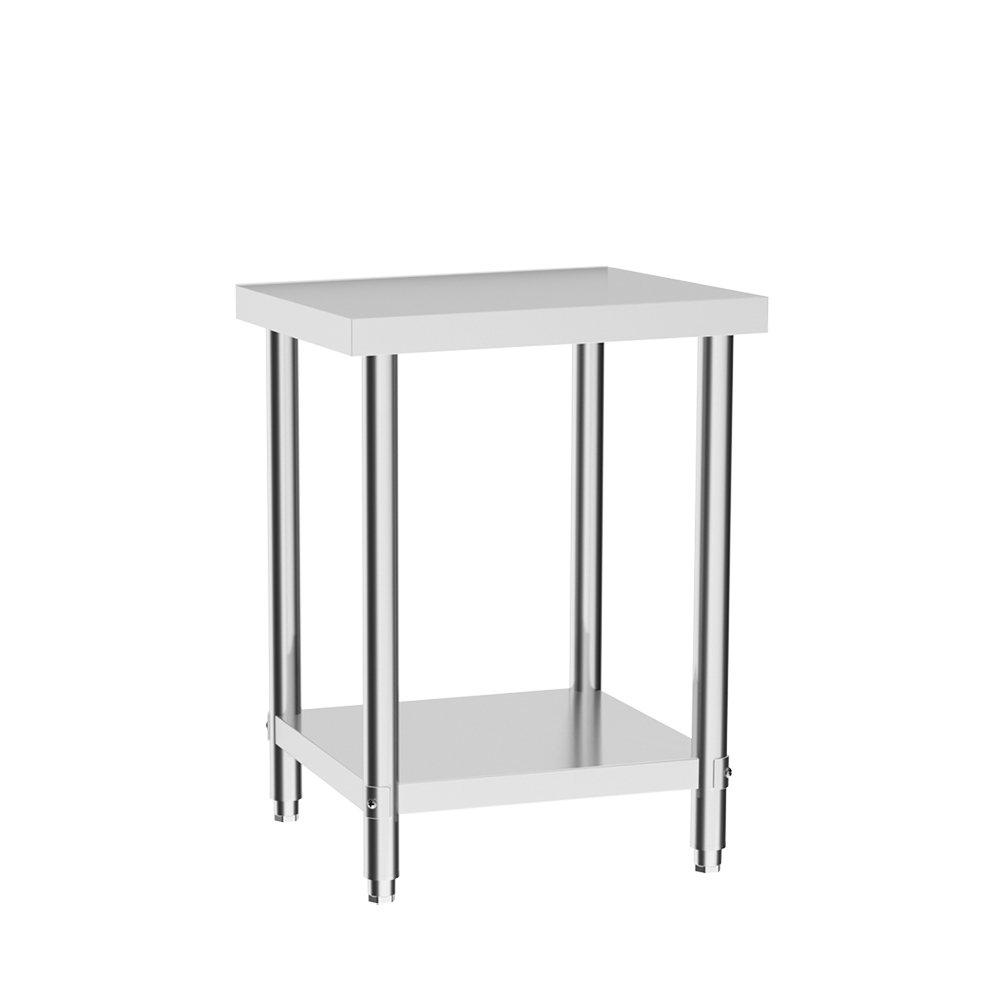 Silver - Breeins - 60cm 2 Tier Square Kitchen Stainless Steel Table - 4