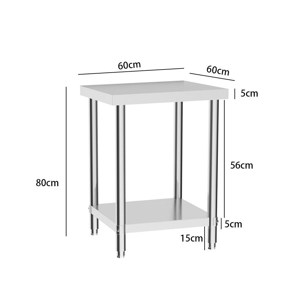 Silver - Breeins - 60cm 2 Tier Square Kitchen Stainless Steel Table - 5