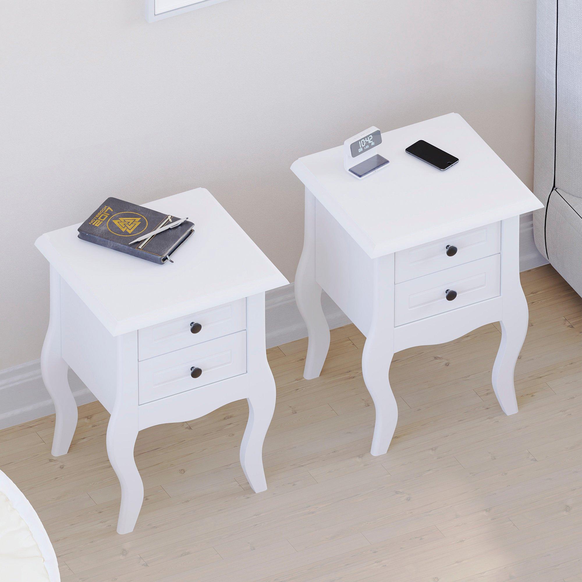 White - Lassic - Nishano 2 Drawer Bedside Cabinet Set of 2 - 4
