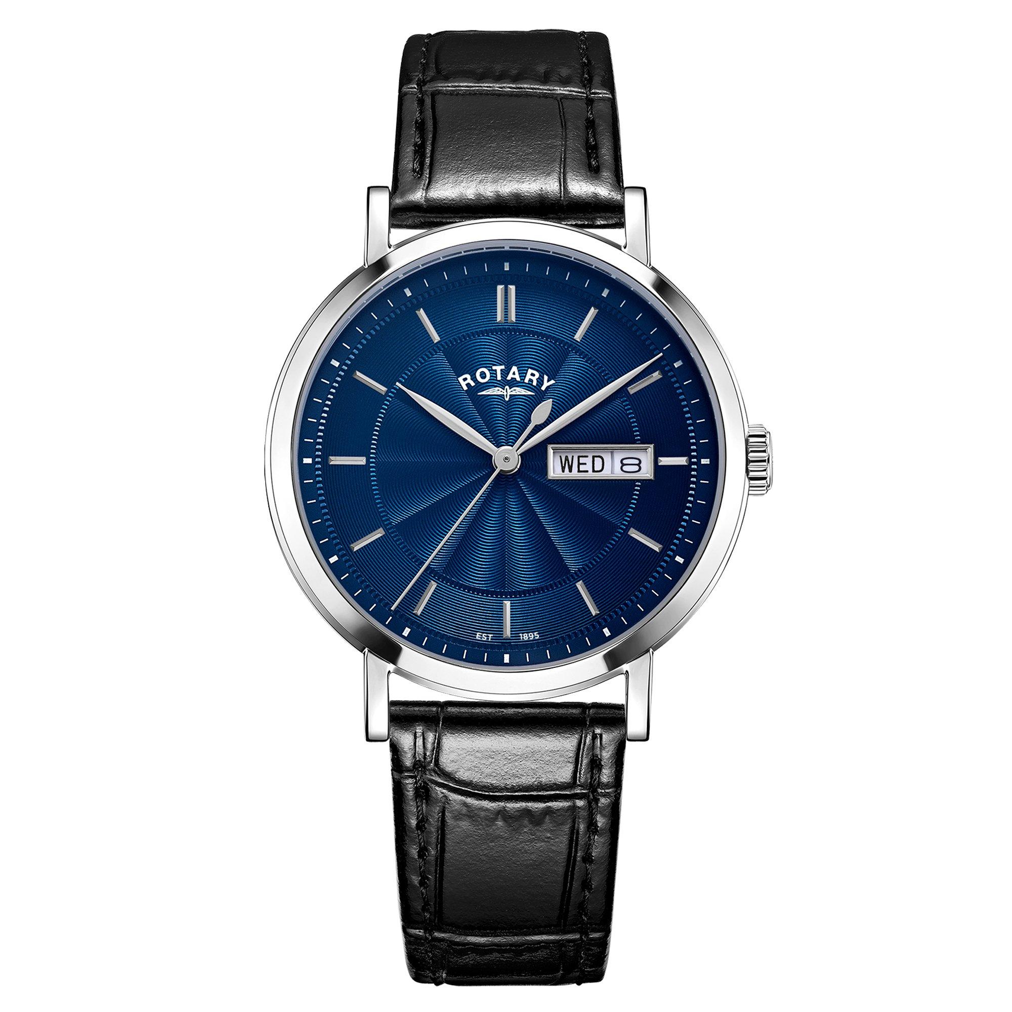 Black - Rotary - Mens Heritage SS Black Leather Strap Watch - 1