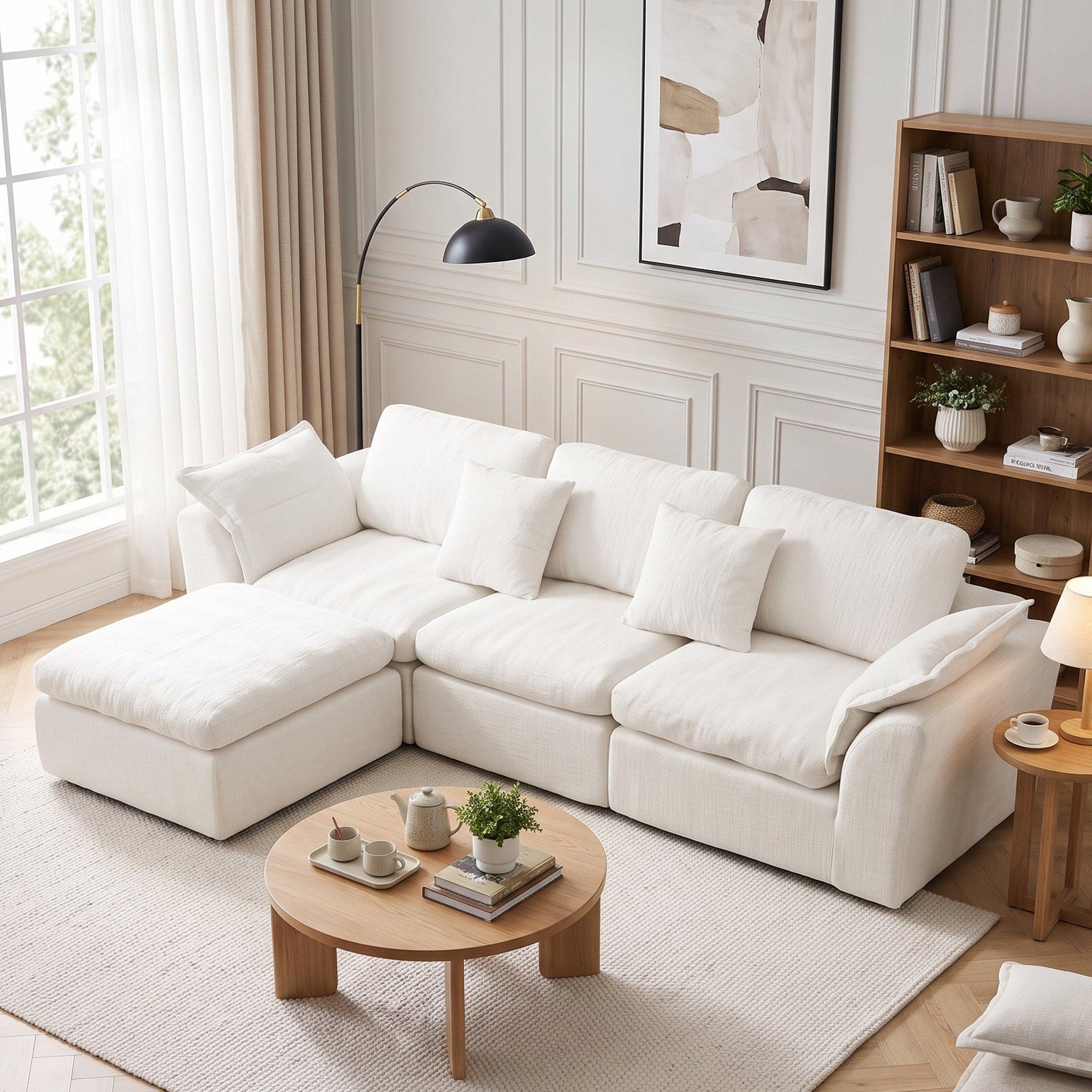 Off White - Urban Meuble - Modular Sectional Cloud Couch with Ottoman - 1