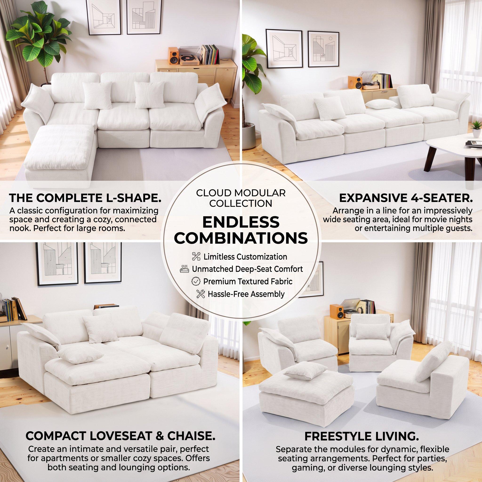 Off White - Urban Meuble - Modular Sectional Cloud Couch with Ottoman - 7