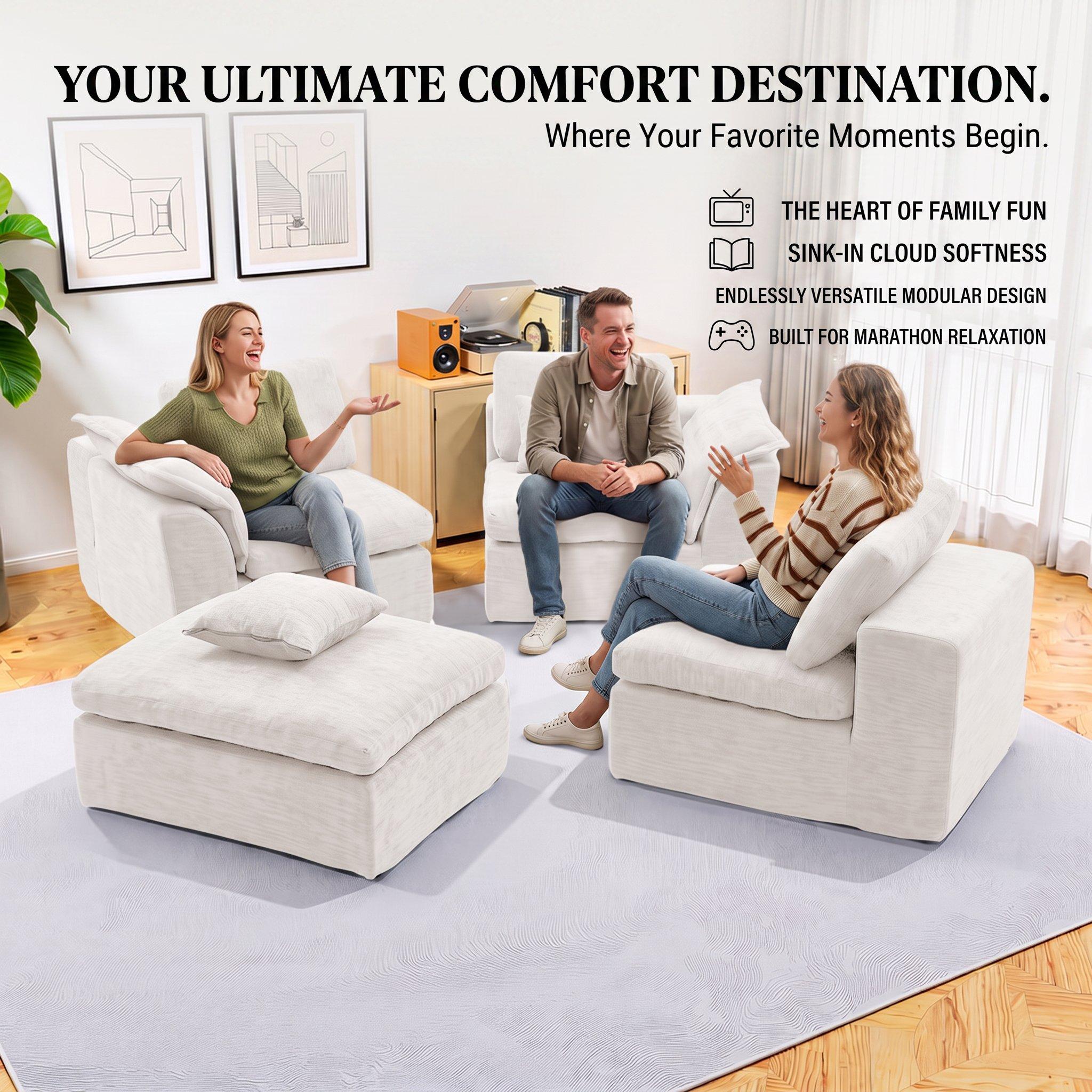 Off White - Urban Meuble - Modular Sectional Cloud Couch with Ottoman - 8