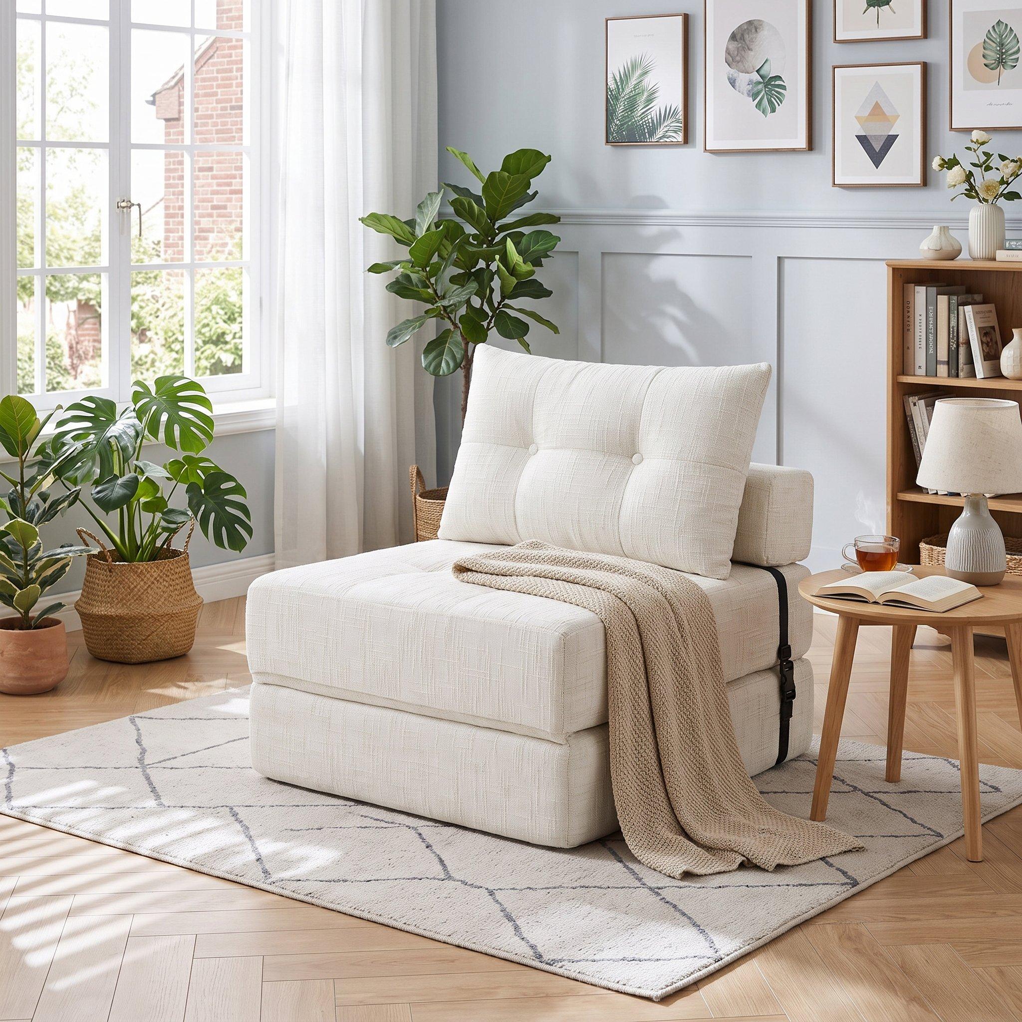 Beige - Urban Meuble - Convertible Folding Sofa Bed Sleeper Chair - 1