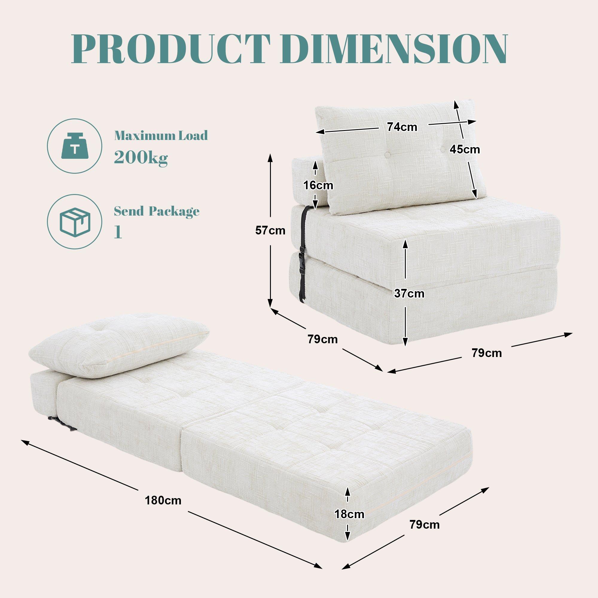 Beige - Urban Meuble - Convertible Folding Sofa Bed Sleeper Chair - 6