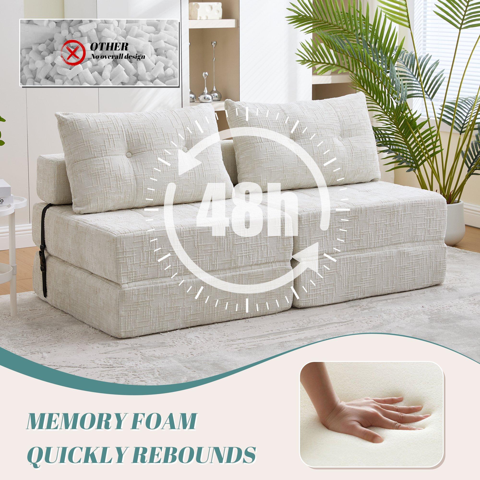 Beige - Urban Meuble - Convertible Folding Sofa Bed Sleeper Chair - 7