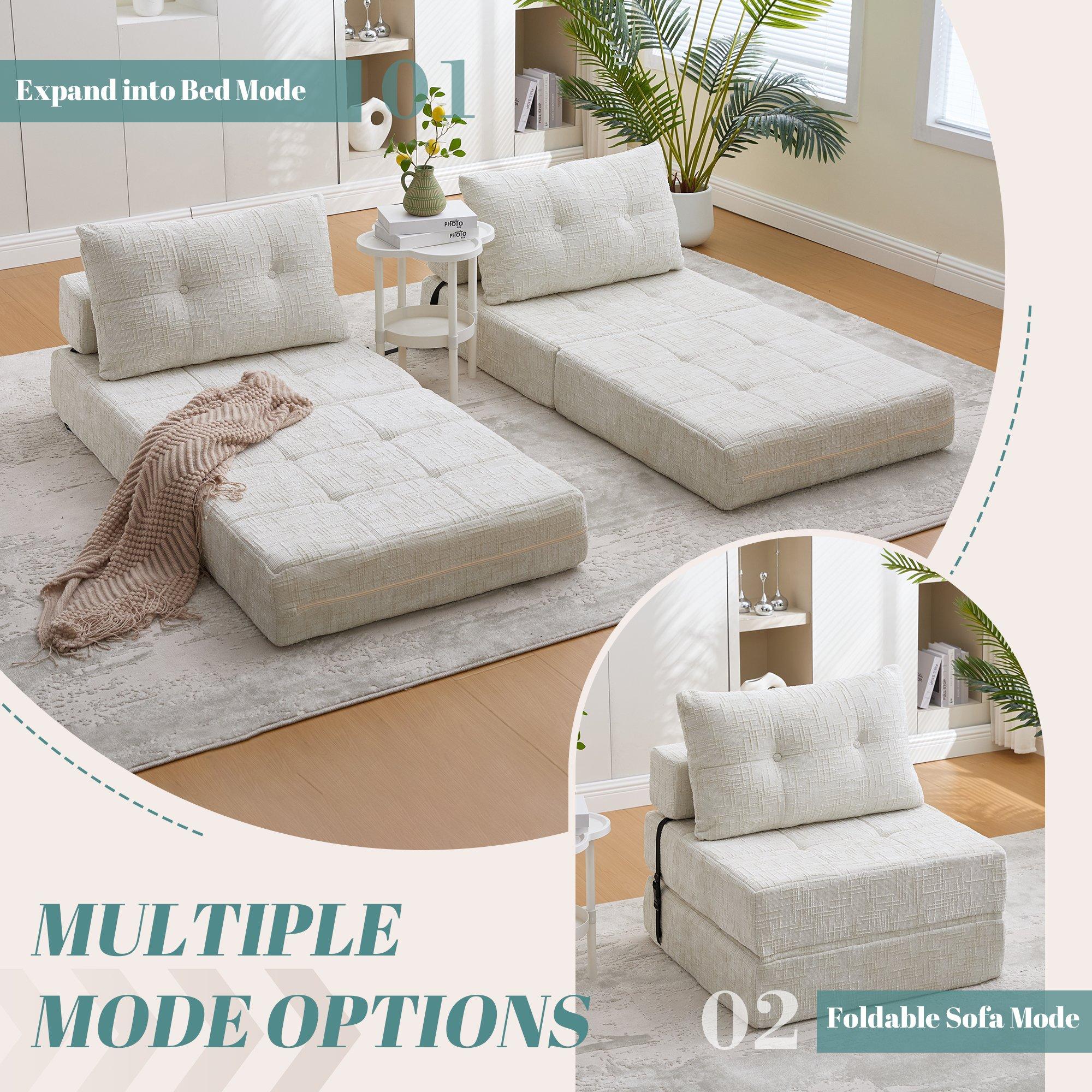 Beige - Urban Meuble - Convertible Folding Sofa Bed Sleeper Chair - 9
