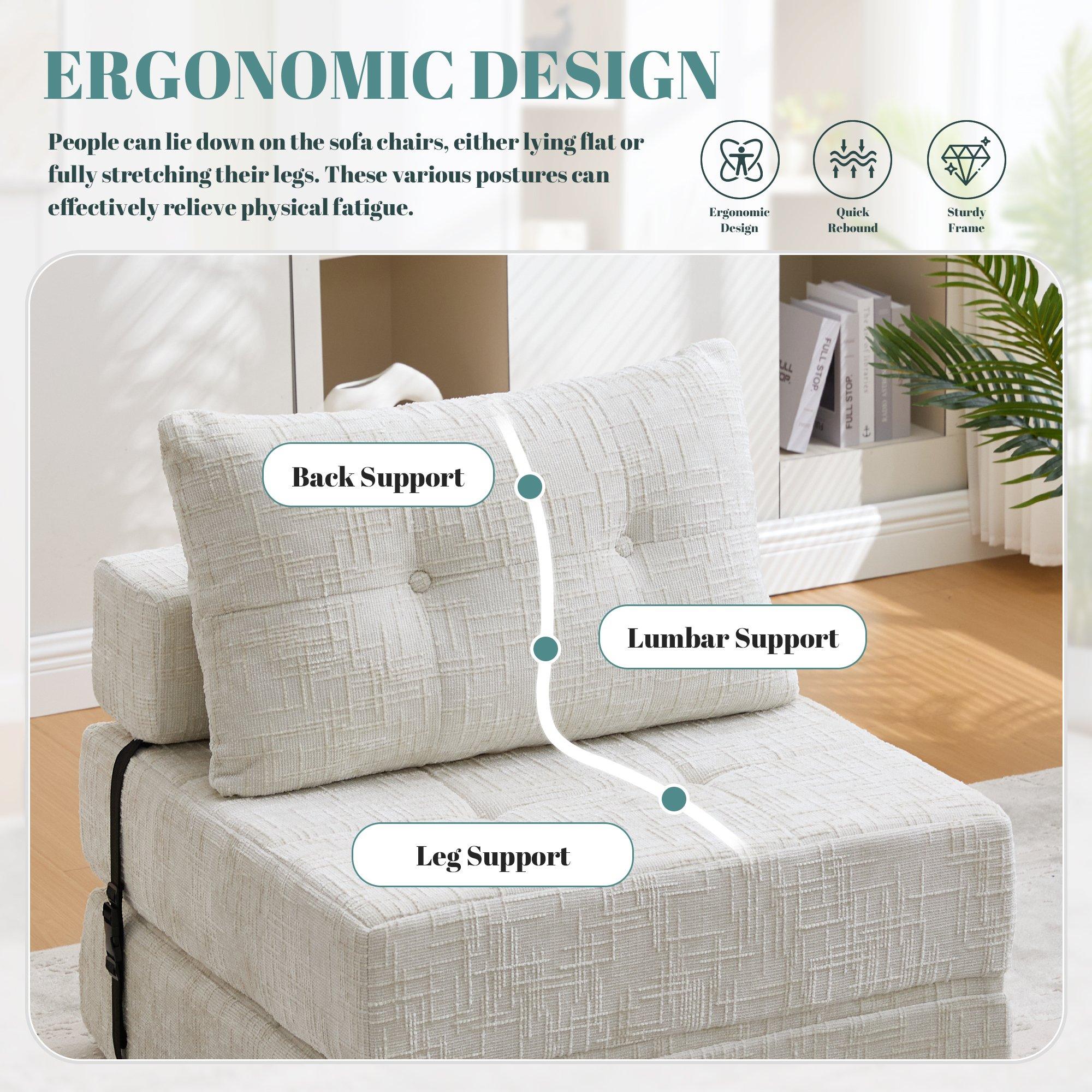 Beige - Urban Meuble - Convertible Folding Sofa Bed Sleeper Chair - 10