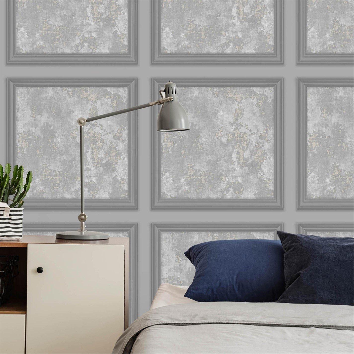 Grey - Fresco - Urban Texture Grey Panel Wallpaper - 3