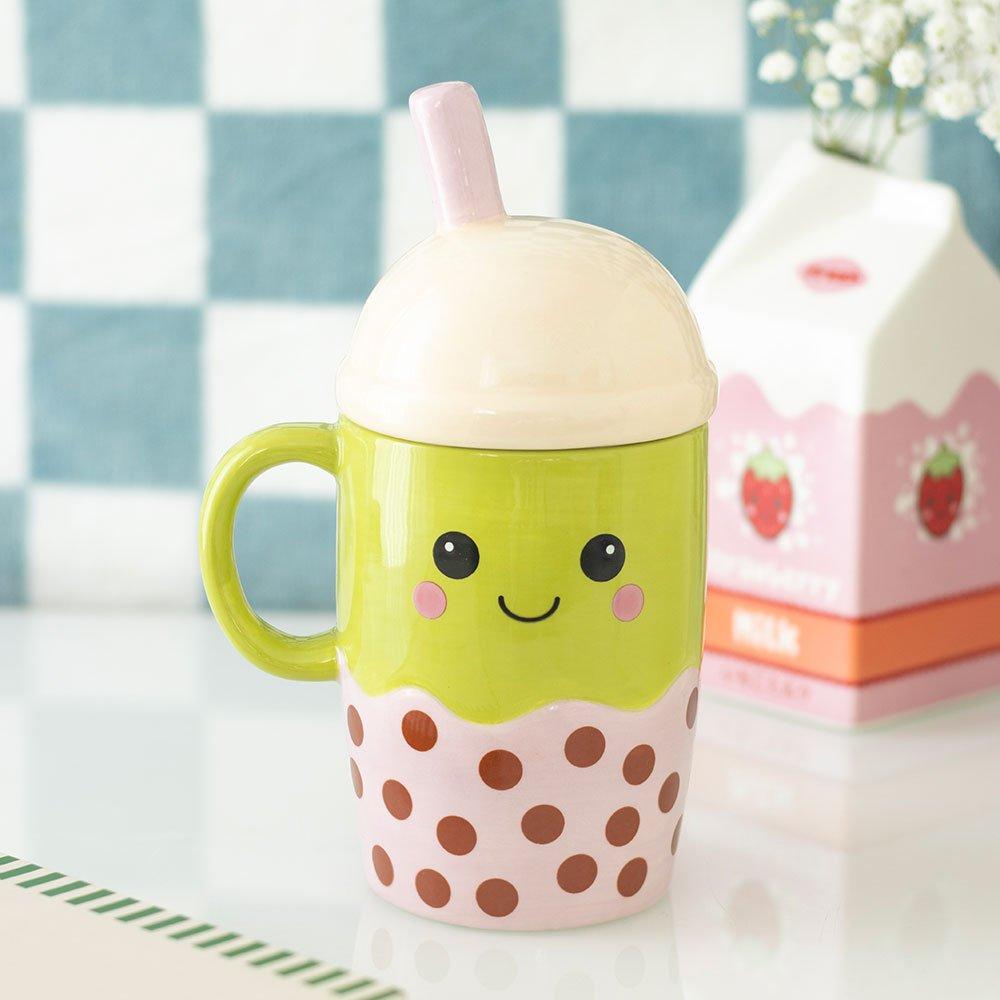Something Different  Kawaii Bubble Tea Lidded Mug - Green