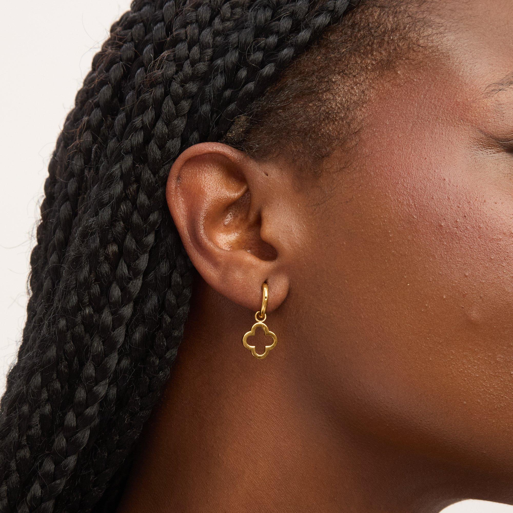 Gold - Jon Richard - Waterproof Gold Plated Clover Huggie Hoops - 2