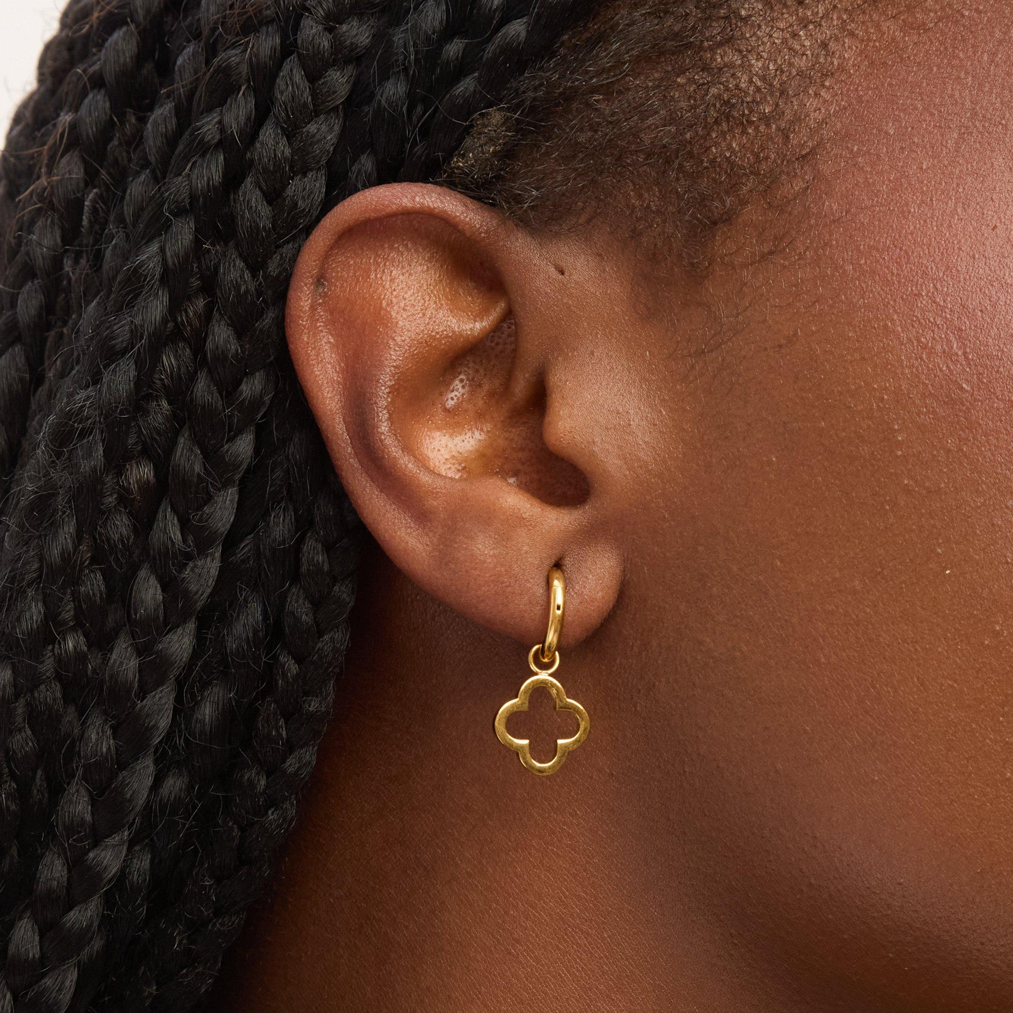 Gold - Jon Richard - Waterproof Gold Plated Clover Huggie Hoops - 3