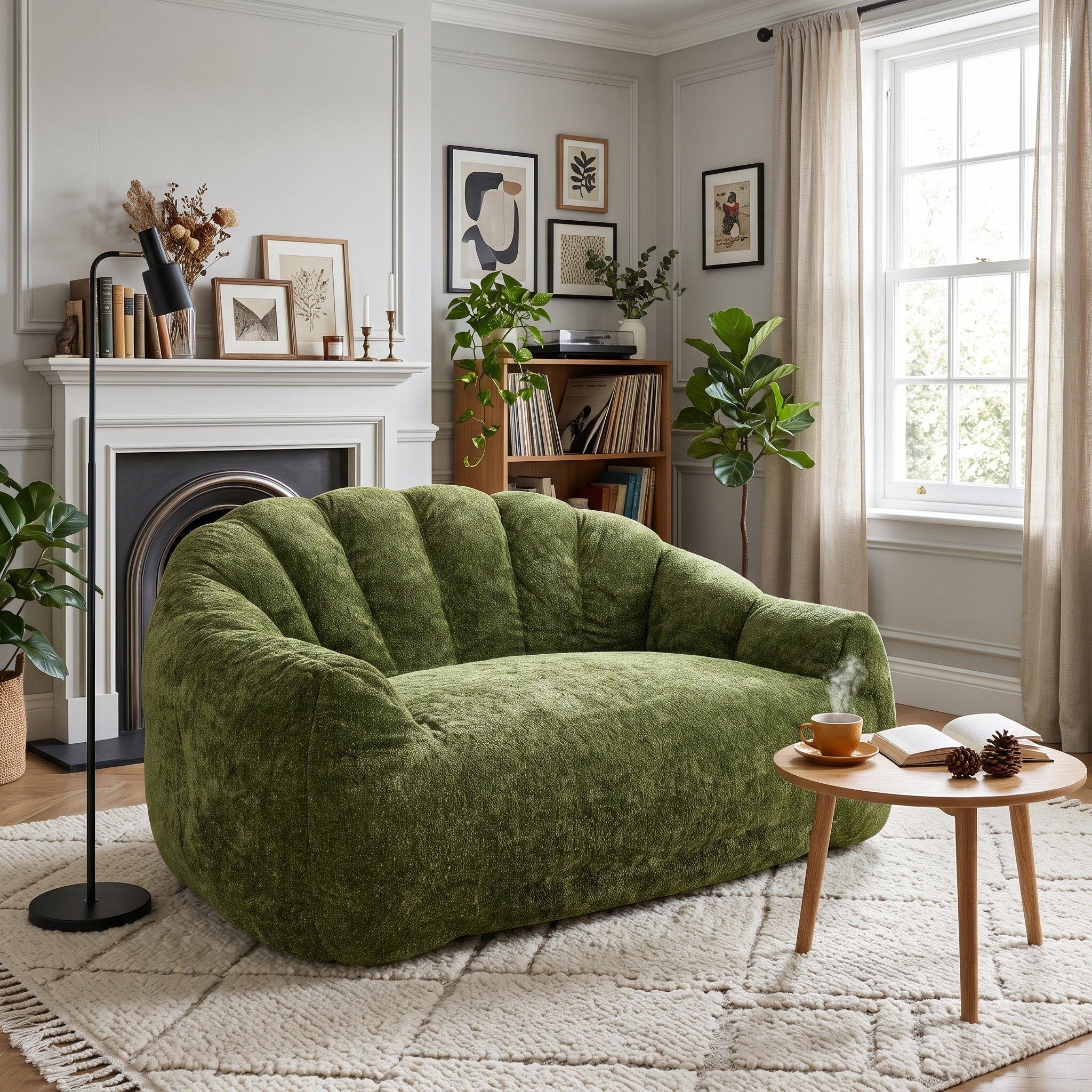 Green - Urban Meuble - Plush 2 Seater Sofa with Ergonomic Back - 2