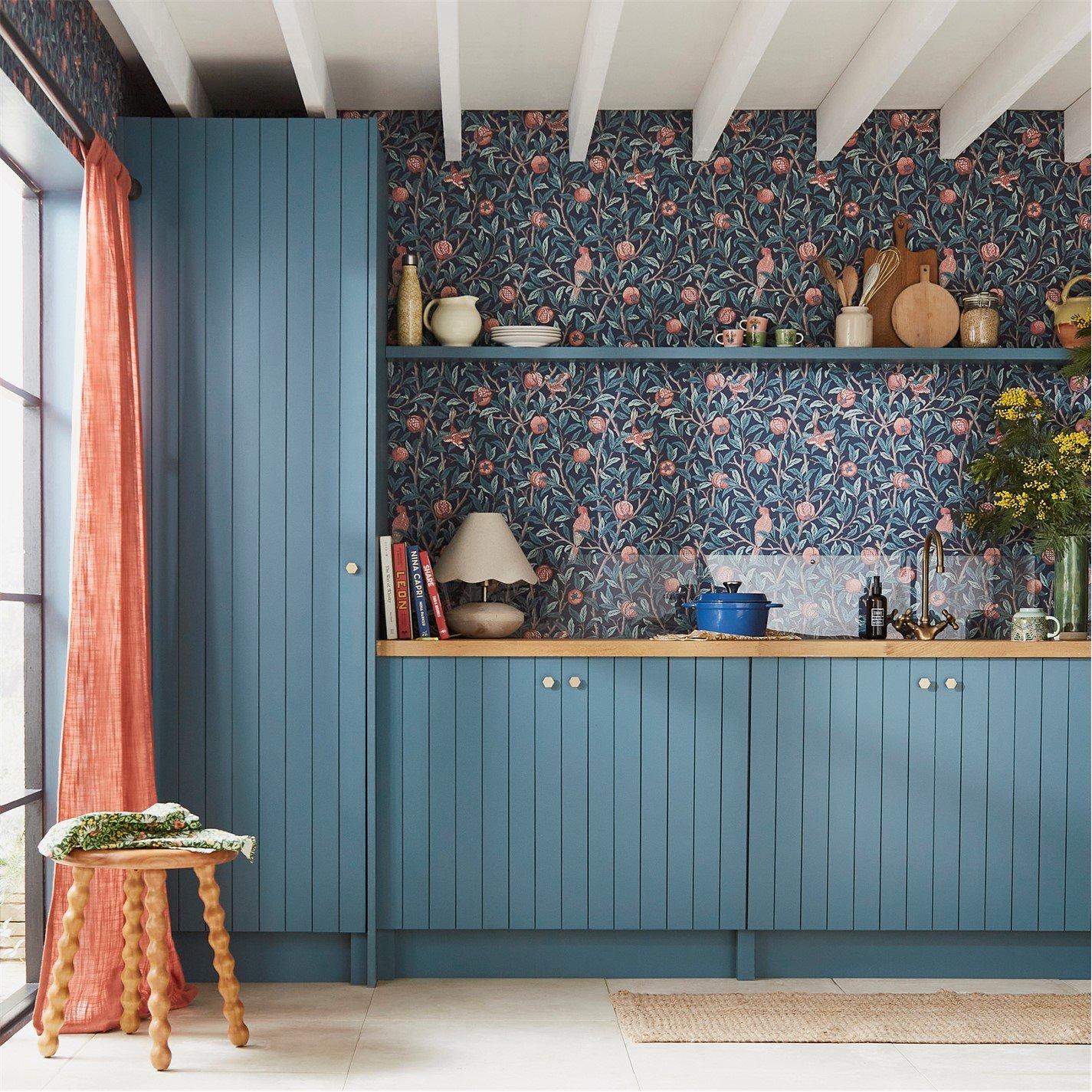 William Morris At Home  Home Bird & Pomegranate Wallpaper Navy
