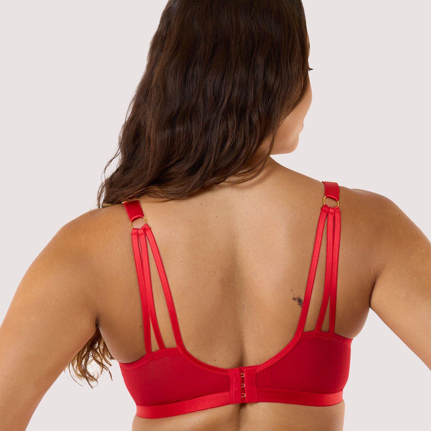 Red - Playful Promises - Pippa Red Deco Embroidered Plunge Bra - 3