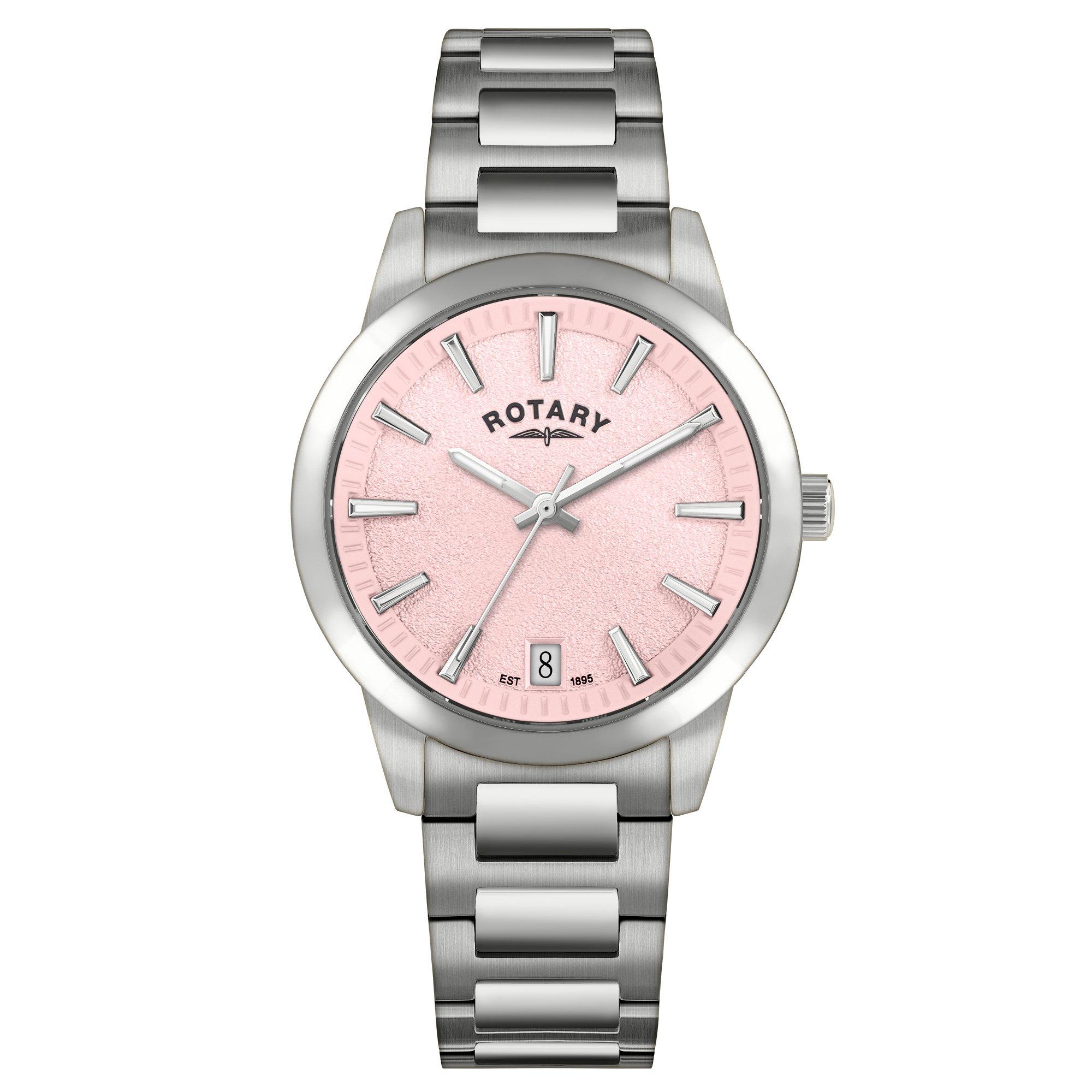 Silver - Rotary - Rotary Ladies Heritage Pink Dial SS Bracelet Watch - 1
