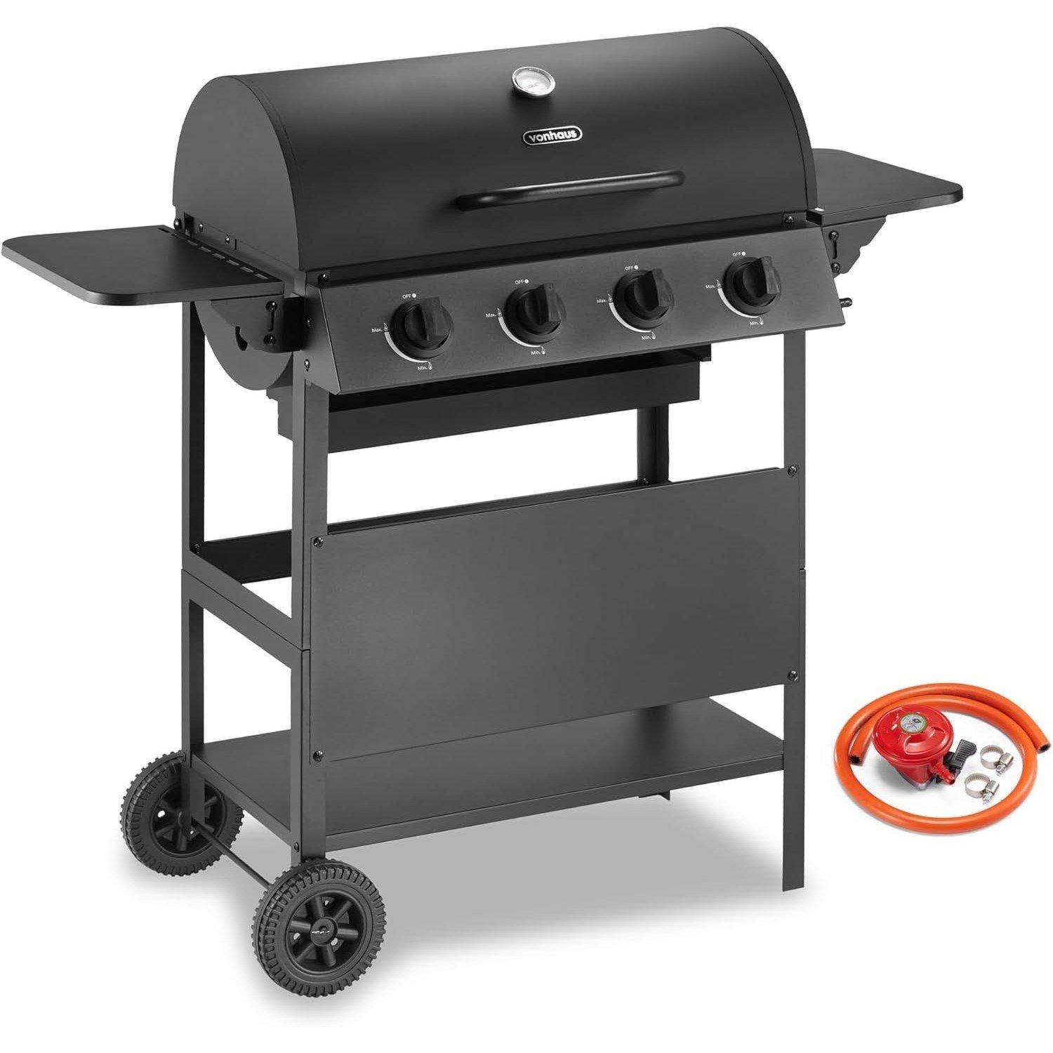 Black - VonHaus - Barrel 4 Burner Gas BBQ - 1