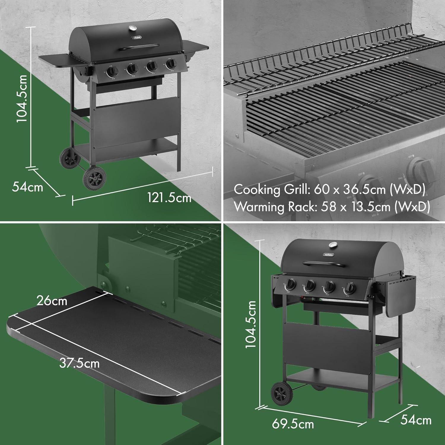 Black - VonHaus - Barrel 4 Burner Gas BBQ - 3