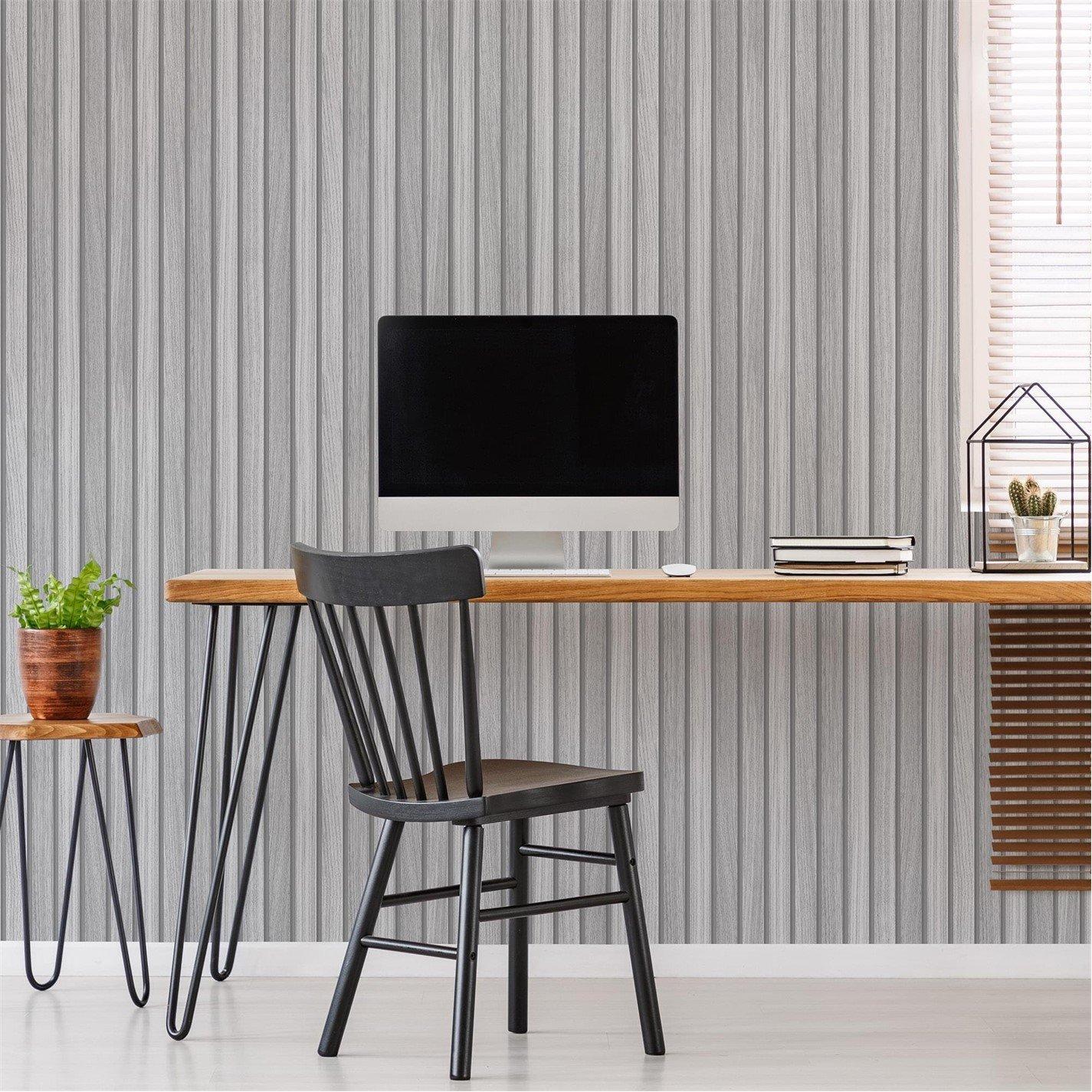 Grey - Fresco - Wooden Slats Grey Wallpaper - 2