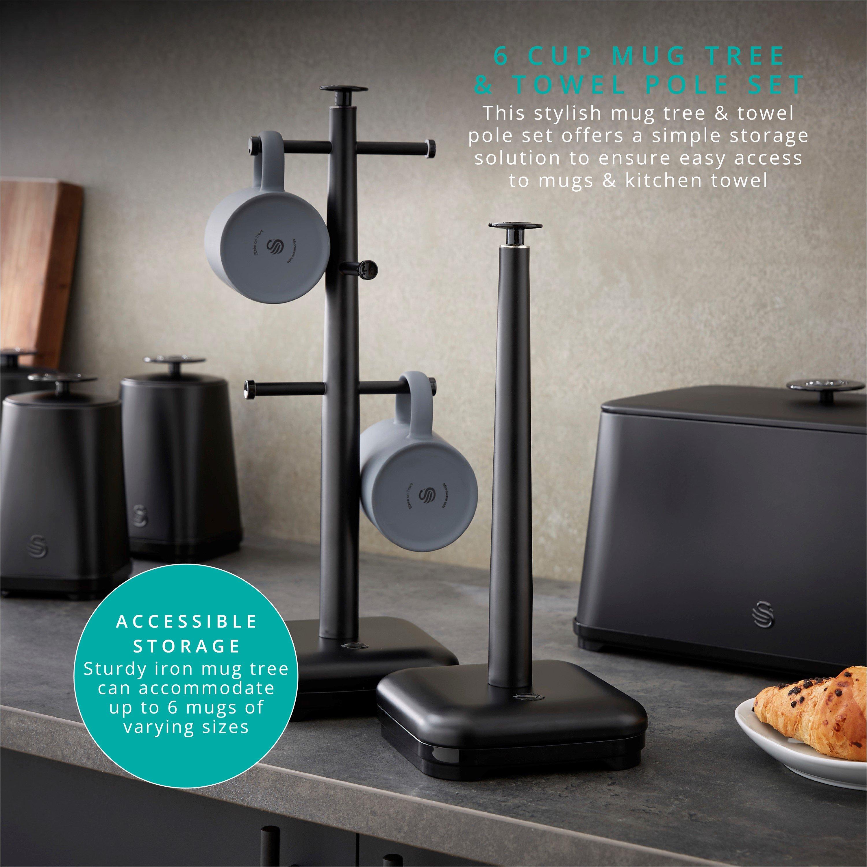 Black - Swan - Towel Pole and Mug Tree Set - 4