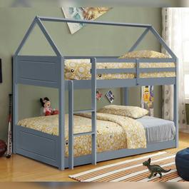 Comfy Living Wooden House Style Bunk Bed with Mattresses