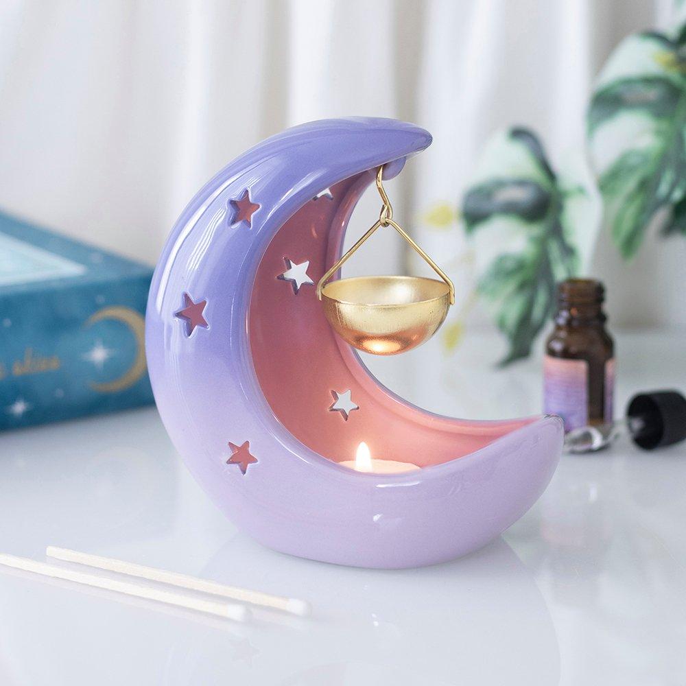White - Something Different - Purple Pastel Crescent Moon Hanging Oil Burner - 1