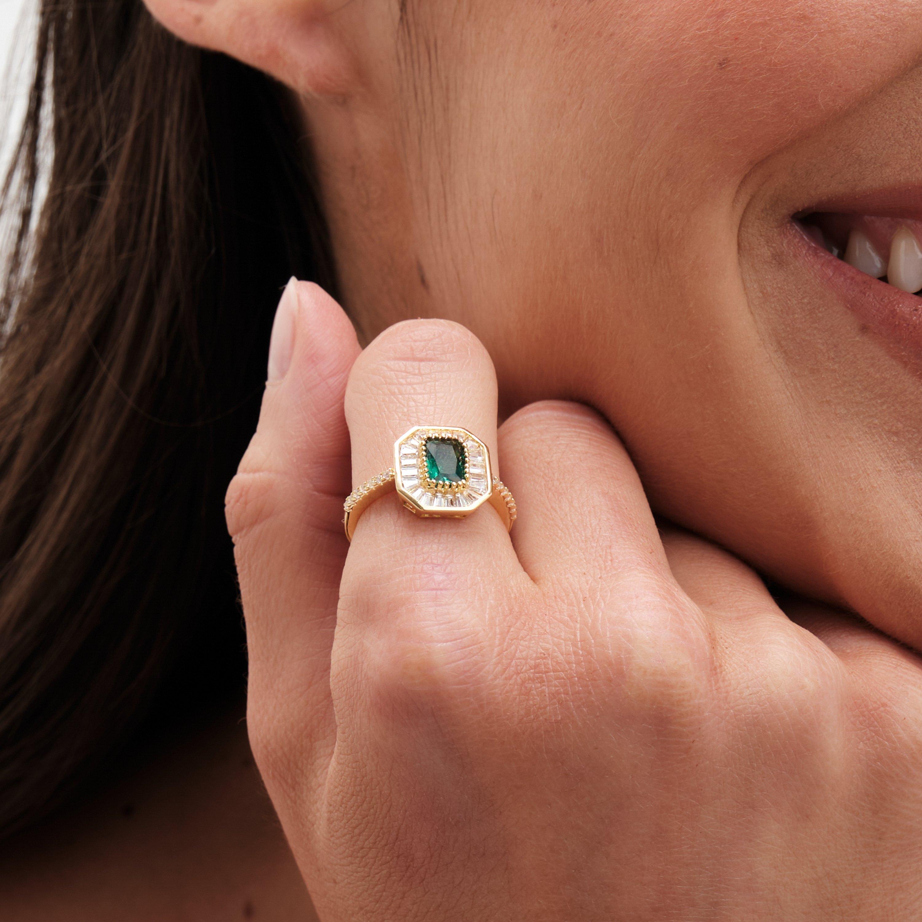 Gold - Jon Richard - Gold Plated Cubic Zirconia Emerald Baguette Cockta - 2