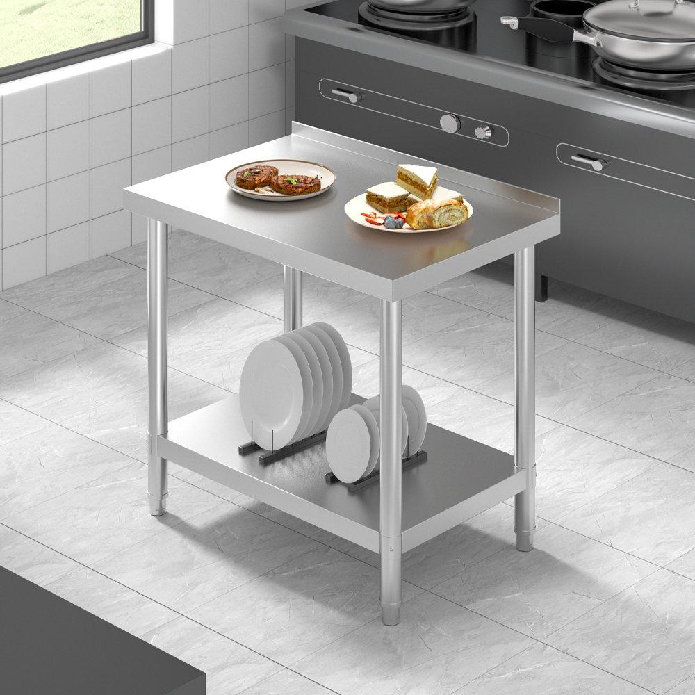 Silver - Breeins - 90cm 2 Tier Stainless Steel Table with Backsplash - 3