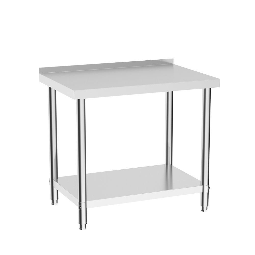 Silver - Breeins - 90cm 2 Tier Stainless Steel Table with Backsplash - 4