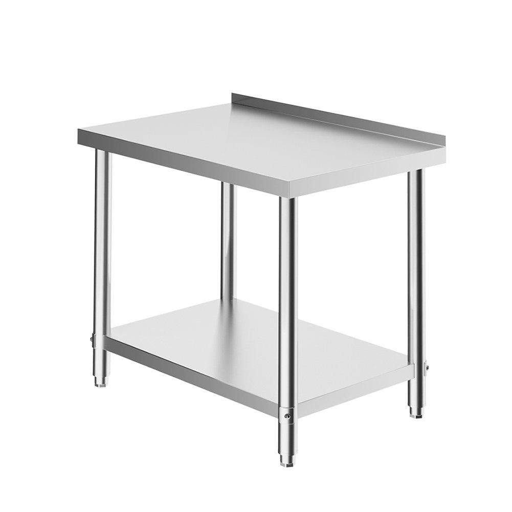 Silver - Breeins - 90cm 2 Tier Stainless Steel Table with Backsplash - 5