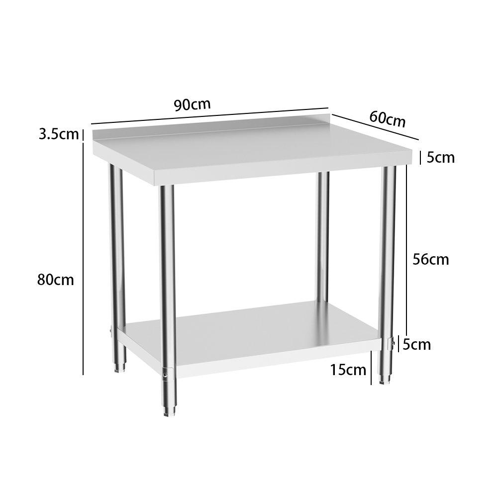 Silver - Breeins - 90cm 2 Tier Stainless Steel Table with Backsplash - 6