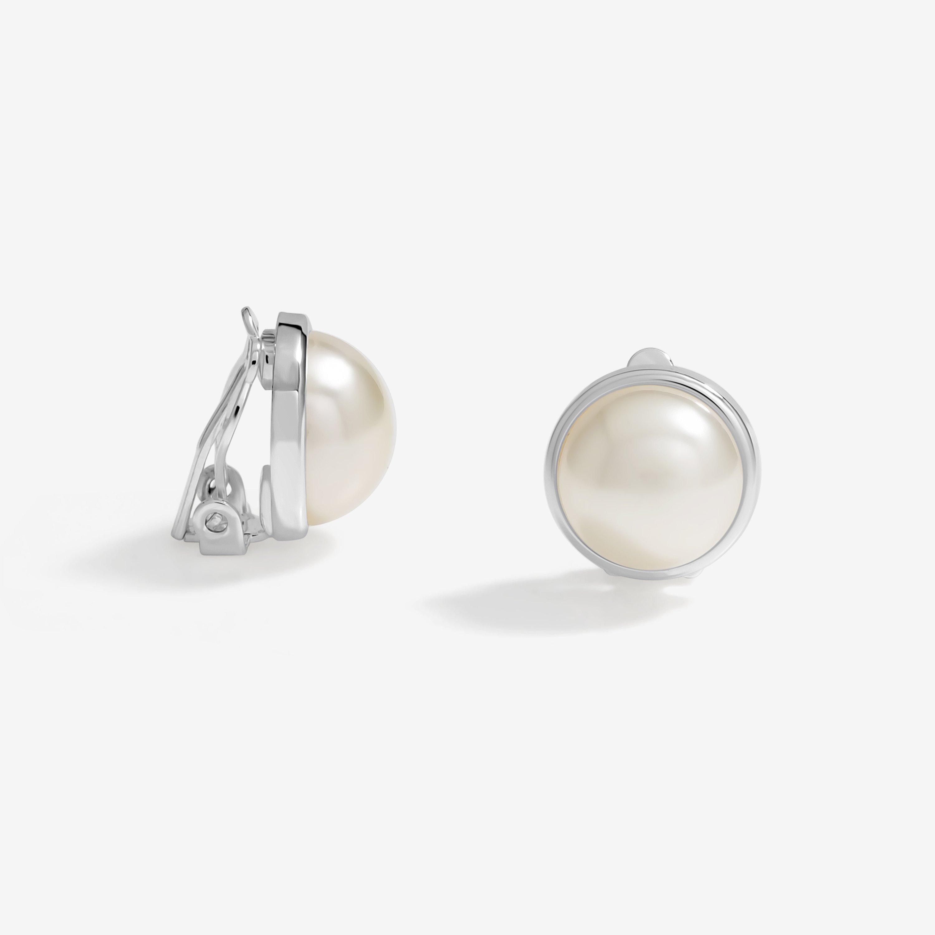 Silver - Jon Richard - Pearl Dome Clip Earrings - 1