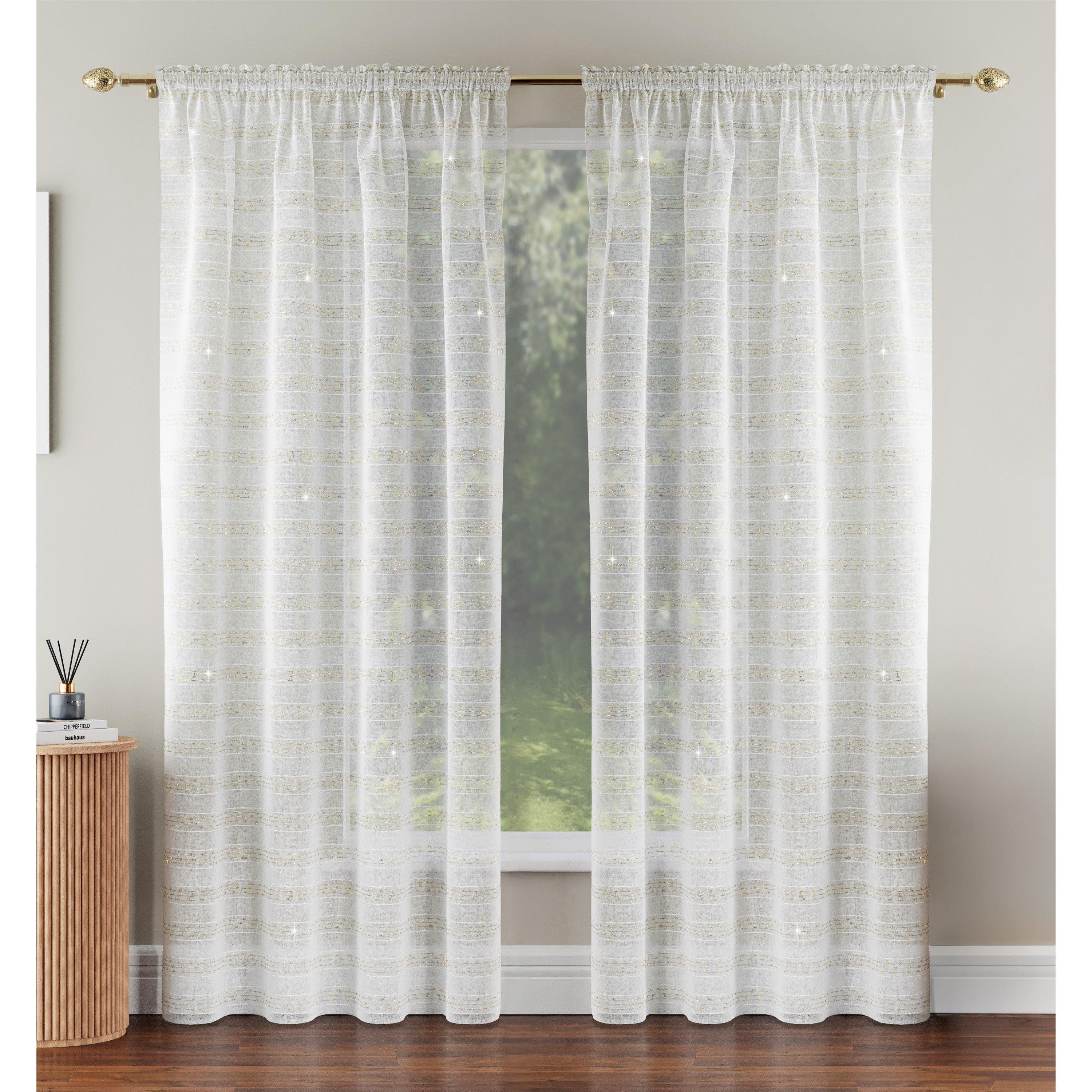 Gold - Tyrone Textiles - Lima Metallic Stripe Sheer Voile Panels - Pair - 1