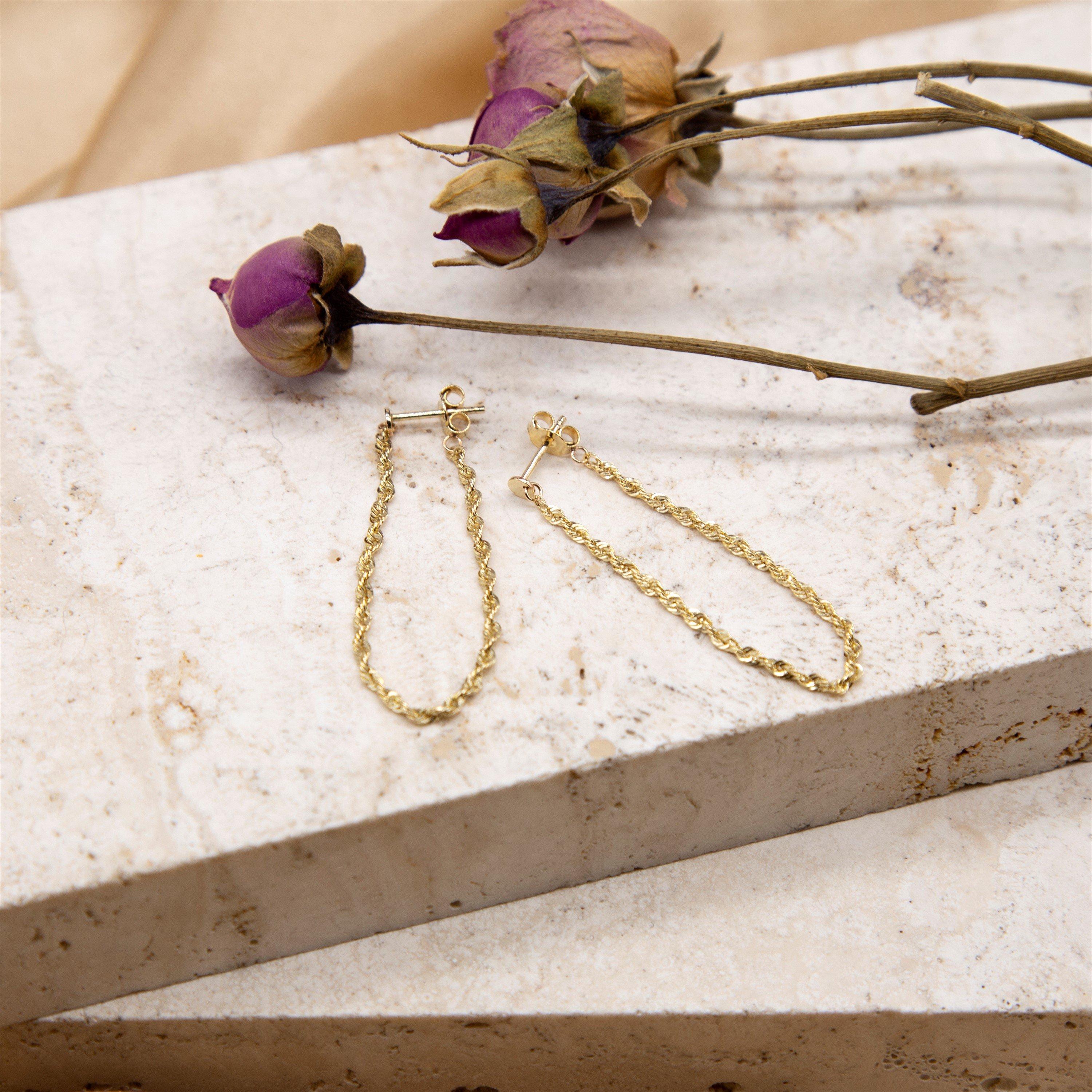 Yellow Gold - Be You - 9ct Gold Rope Chain Loop Earrings - 3