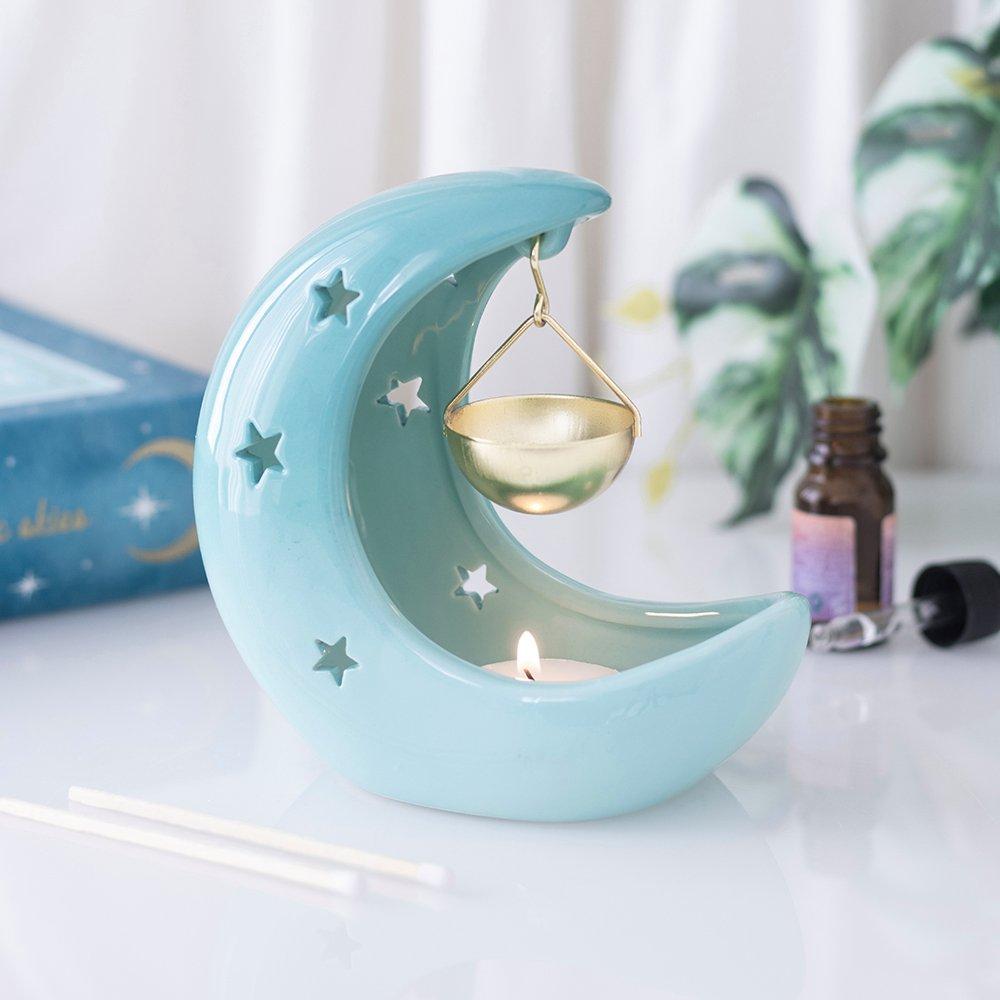 White - Something Different - Blue Pastel Crescent Moon Hanging Oil Burner - 1