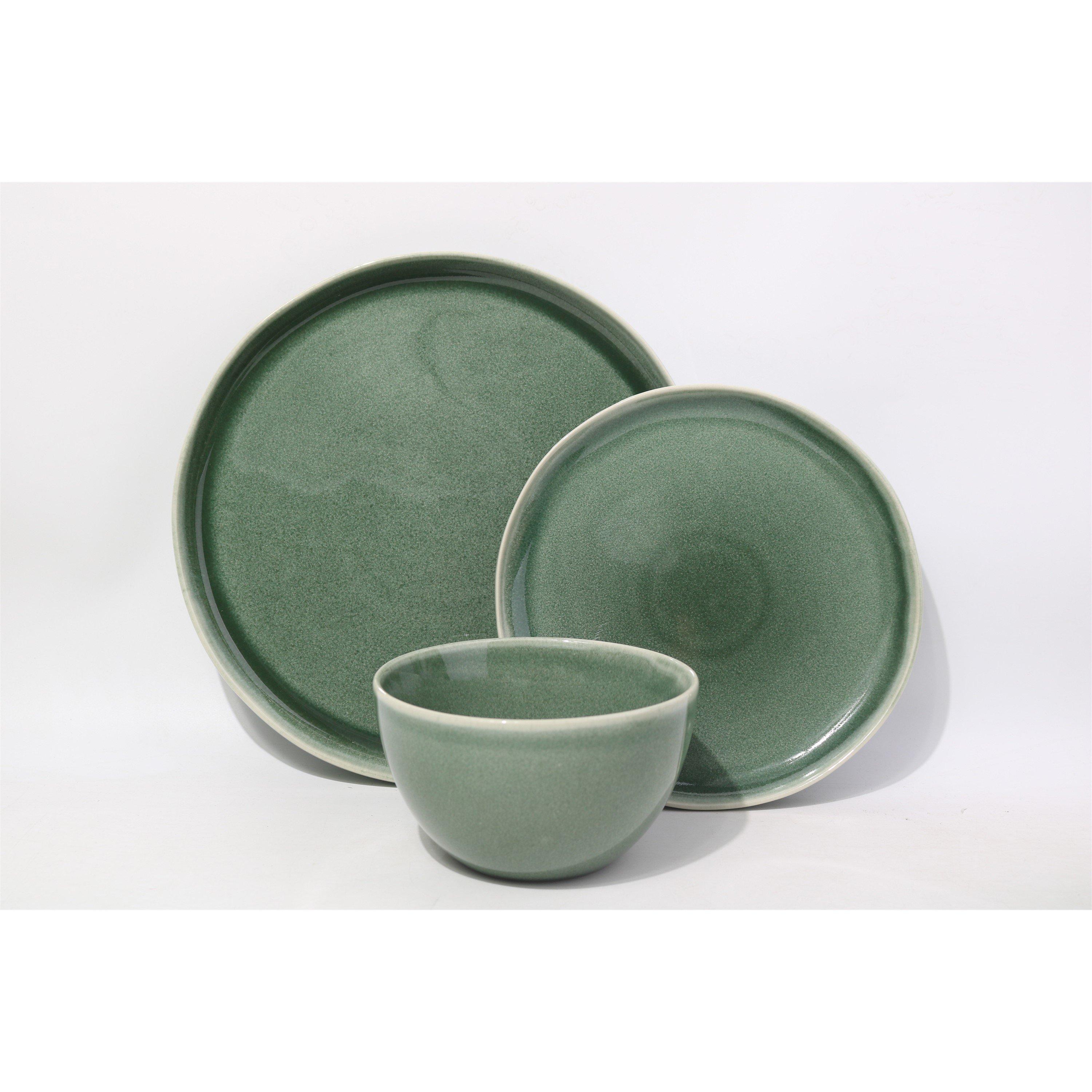 Green - Waterside - 12pc Green Reactive Glaze Dinner Set - 1