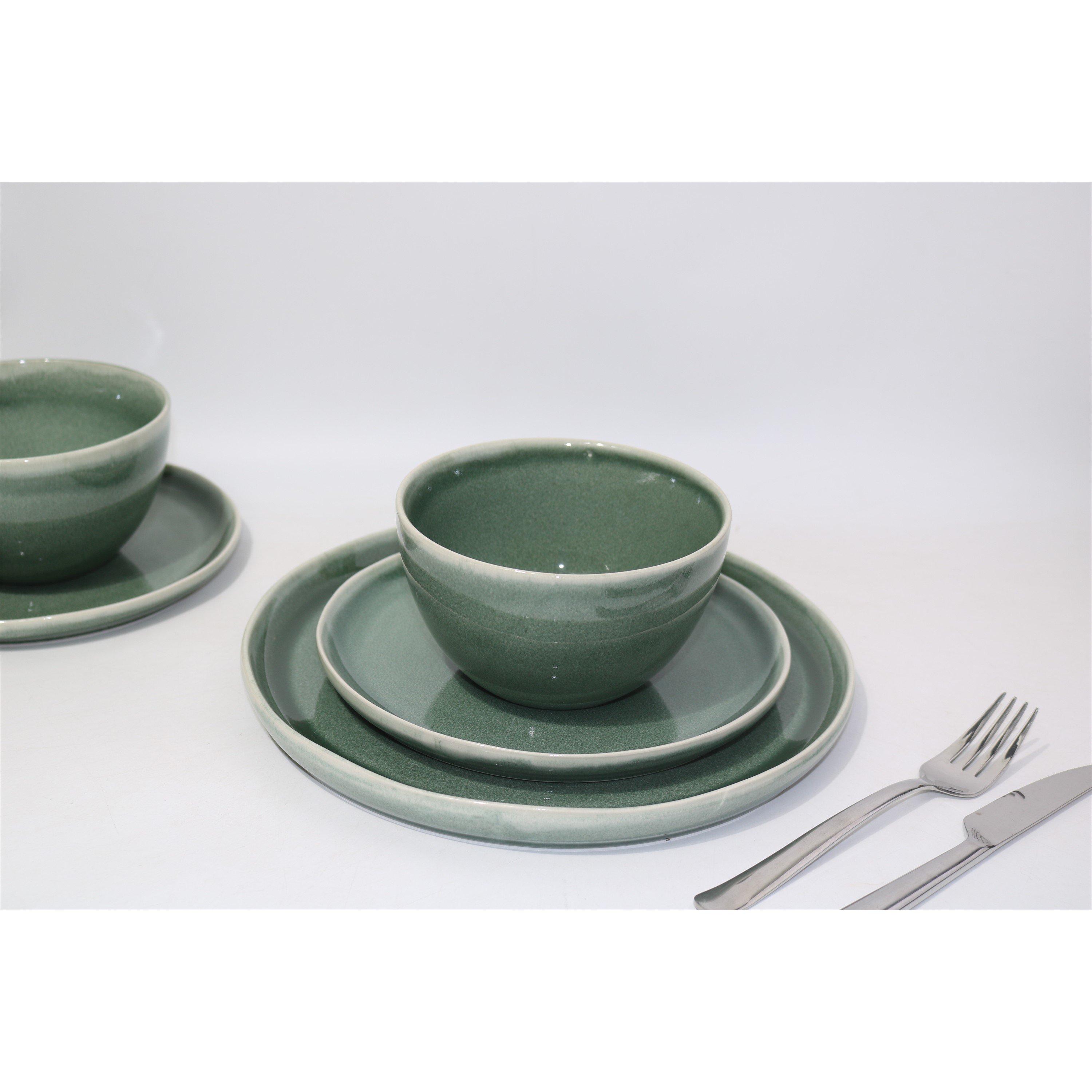 Green - Waterside - 12pc Green Reactive Glaze Dinner Set - 2