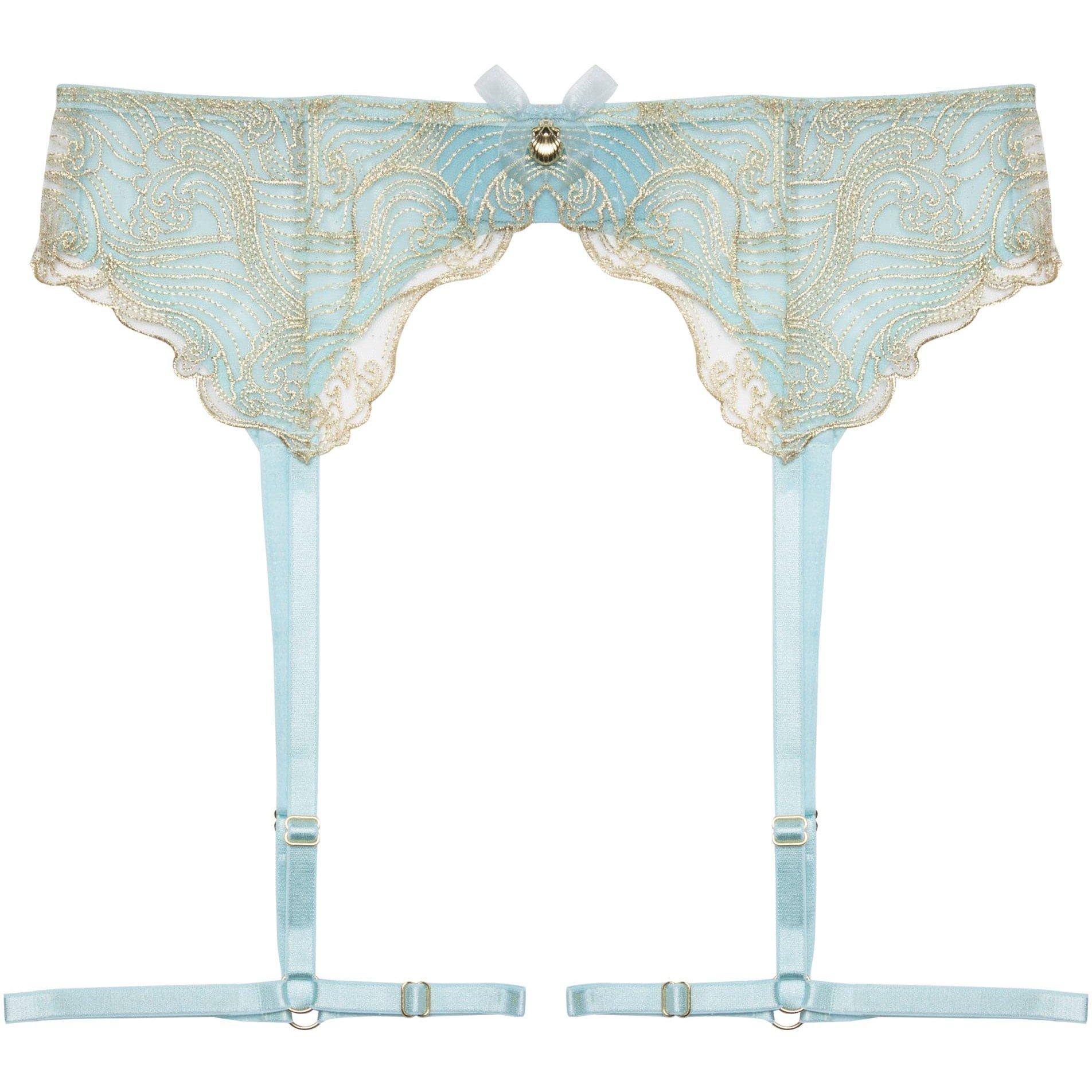 Blue - Playful Promises - Ayaka Blue Wave Embroidery Suspender Belt With Leg - 4