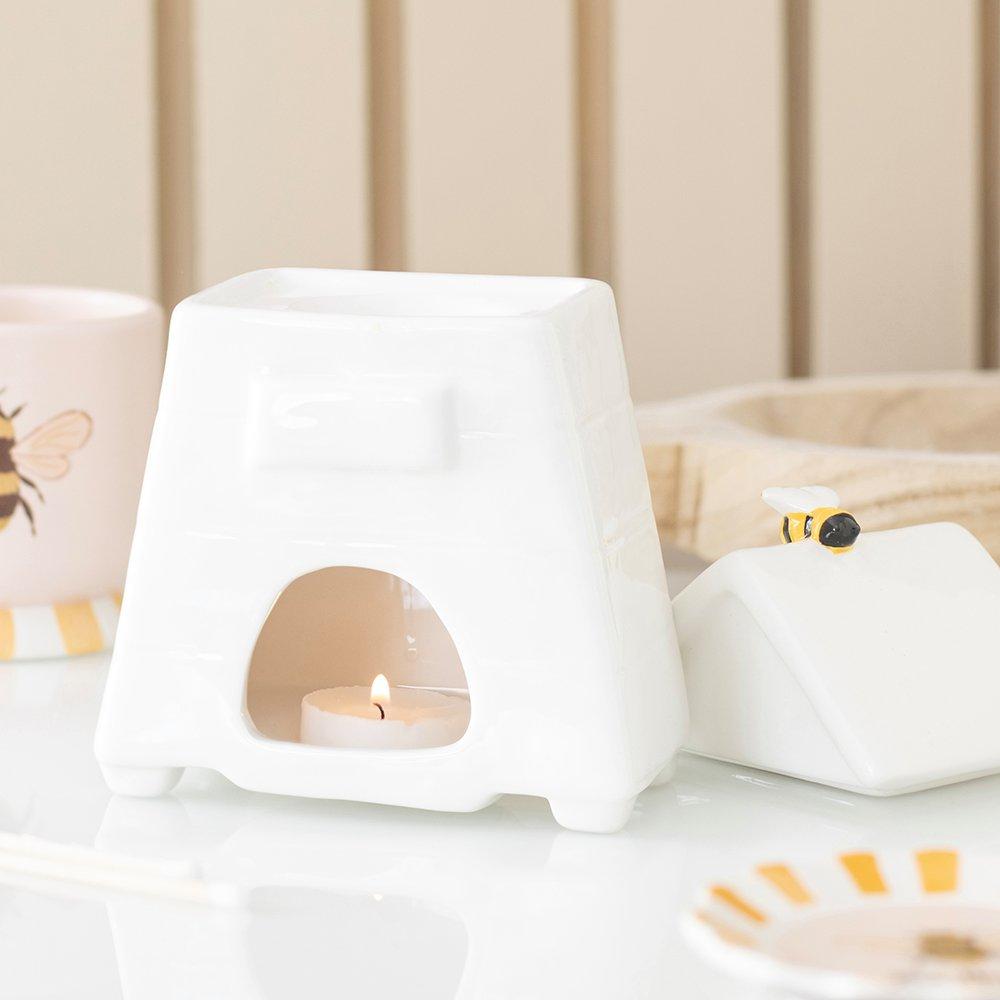 White - Something Different - White Beehive Oil Burner and Wax Warmer with Bee - 2