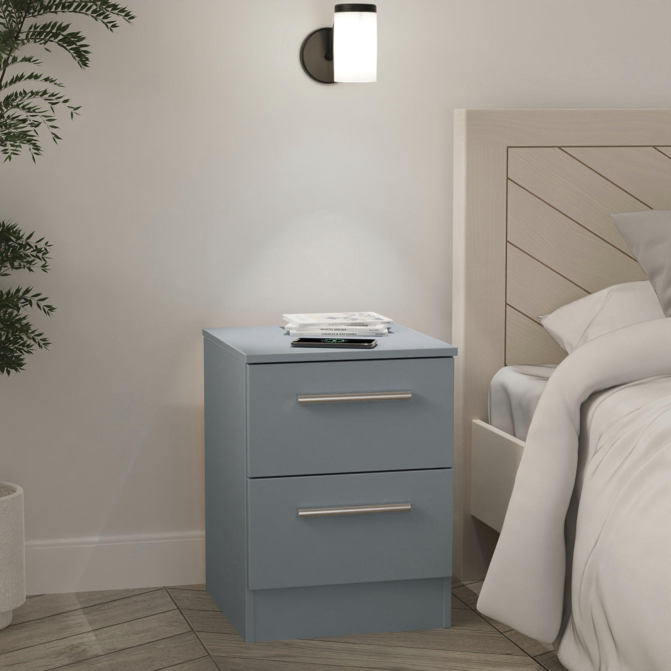 Denim Blue - Welcome Furniture - Contrast SMART 2 Drawer Bedside Cabinet - 1